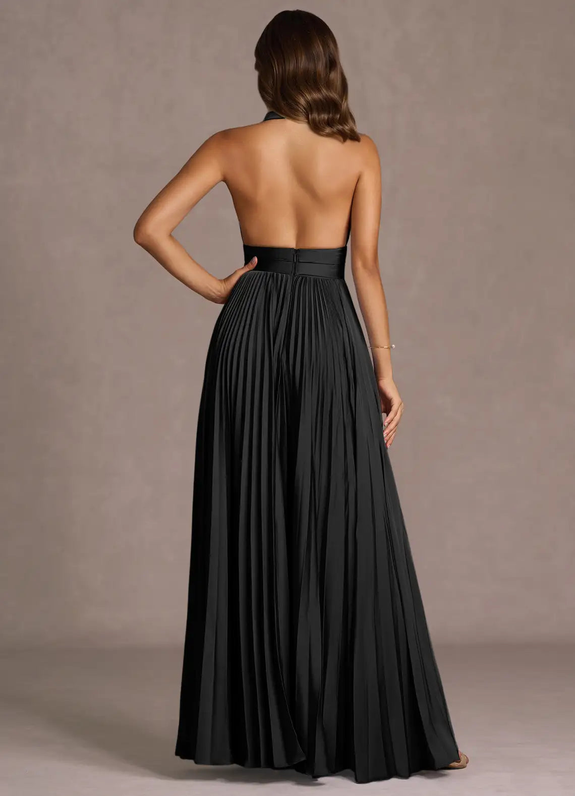 Stunning A Line Keyhole Halter Sleeveless Open Back Floor Length Female Prom Dress