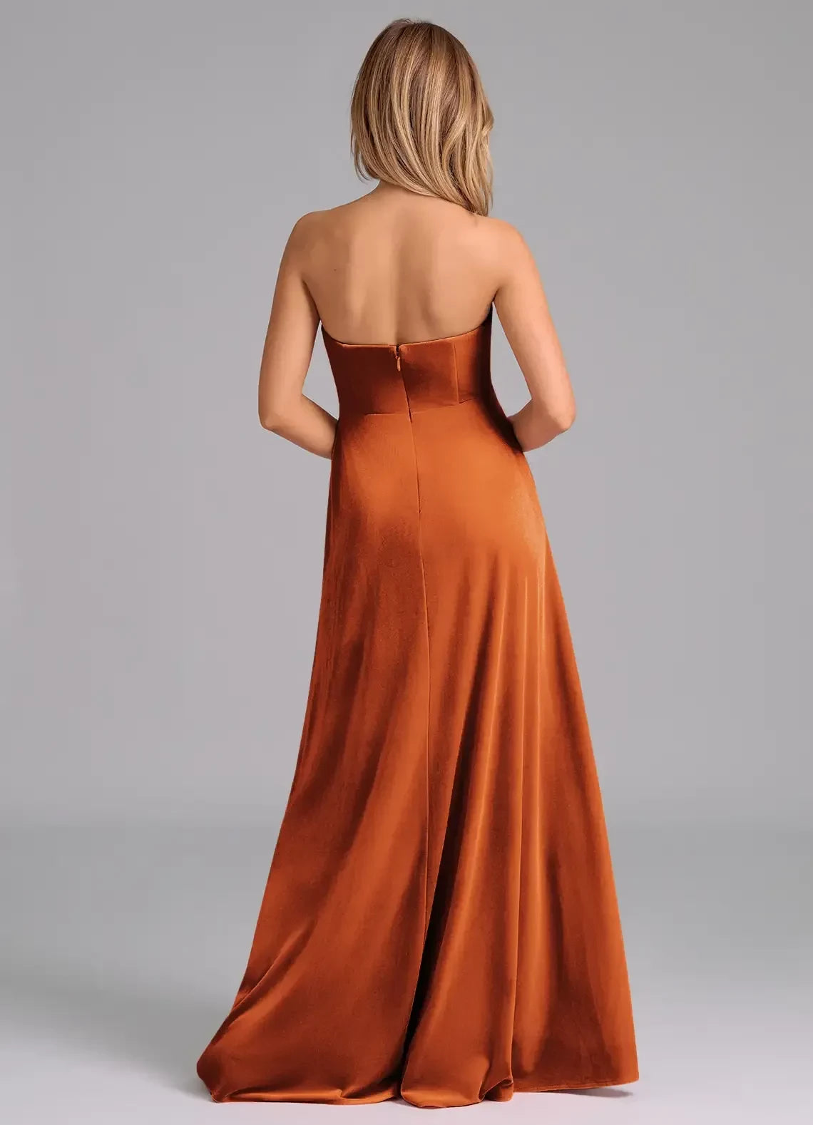 Stunning A Line Strapless Sleeveless Open Back Floor Length Bridesmaid Dress