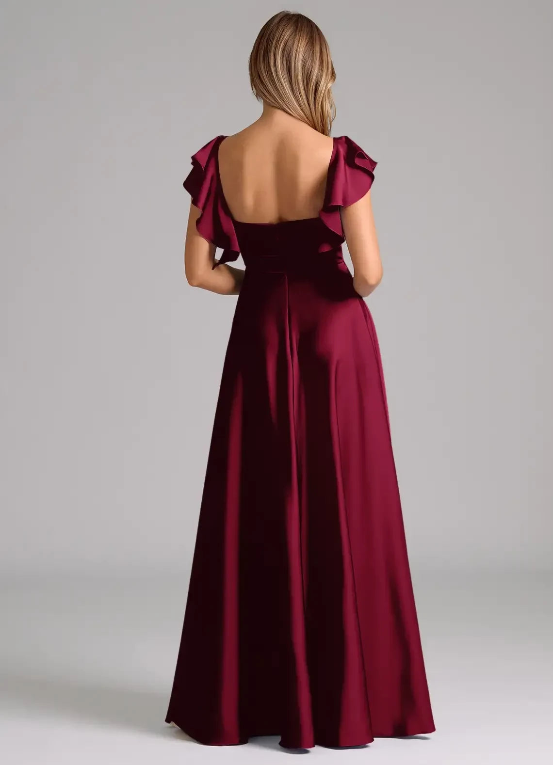 Stunning A Line Sweetheart Neck Ruffle Sleeve Open Back Floor Length Bridesmaid Dress