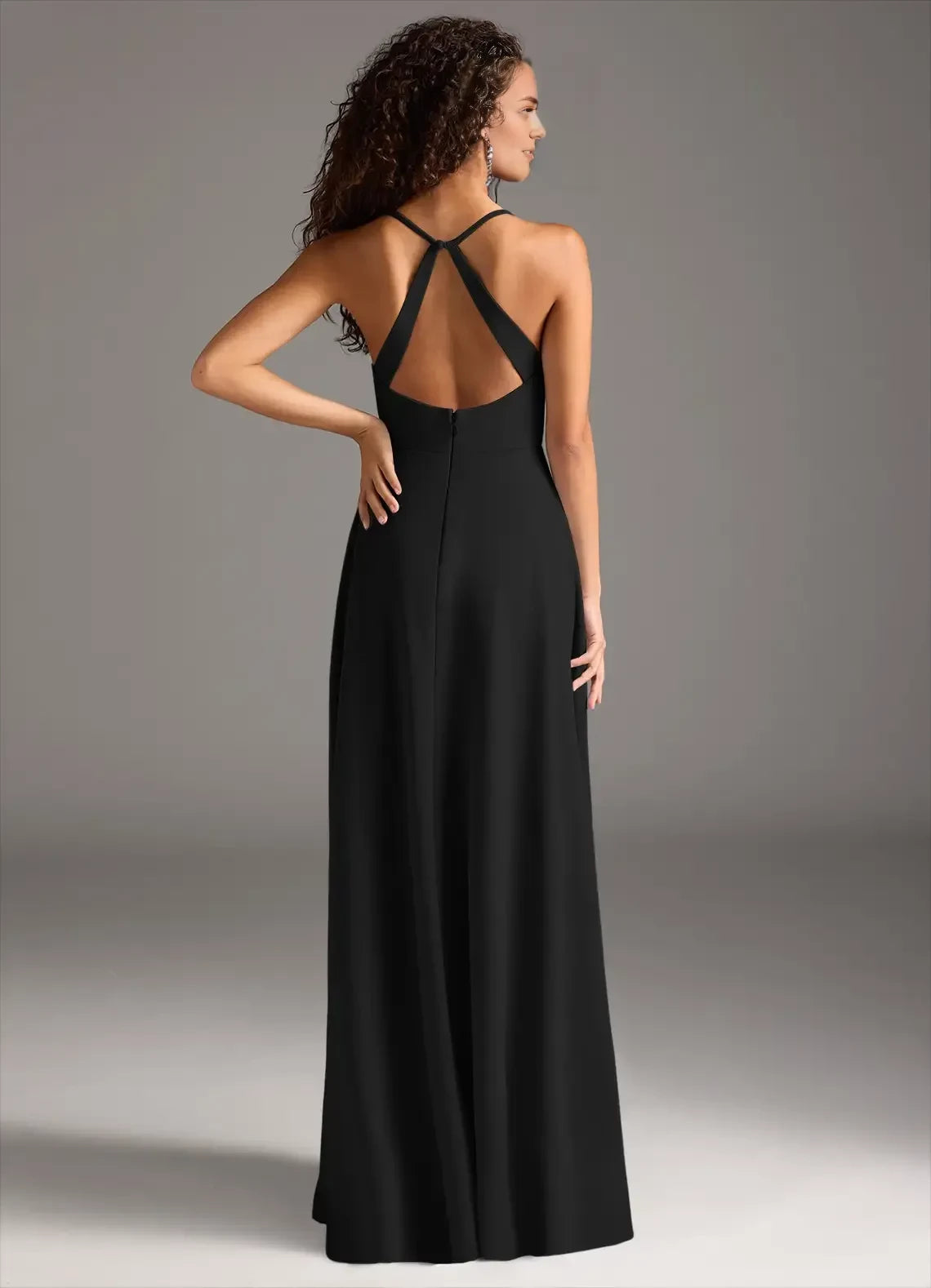 Stunning A Line V Neck Sleeveless Crisscross Back Floor Length Bridesmaid Dress