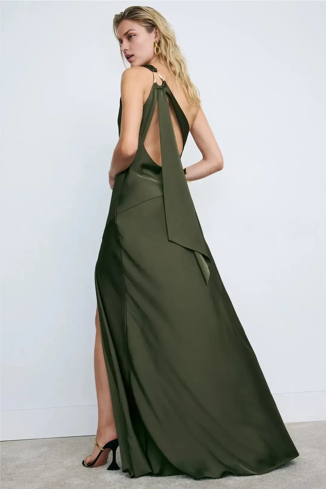 Stunning Mermaid Asymmetric Neck Sleeveless Tie Back Side Slit Plus Size Floor Length Prom Dress