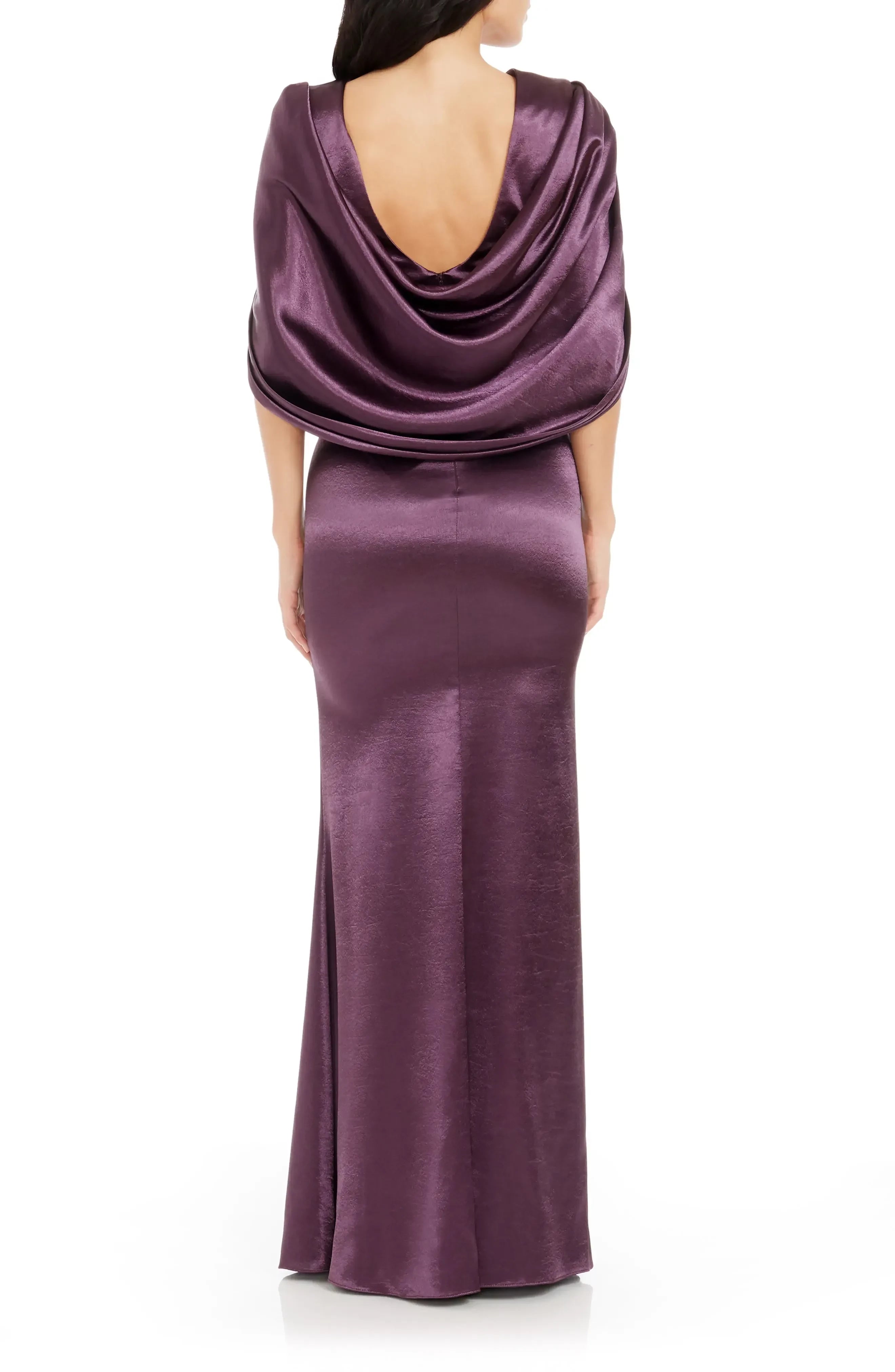 Stunning Mermaid Crew Neck Cape Sleeve Draped Back Floor Length Evening Dress