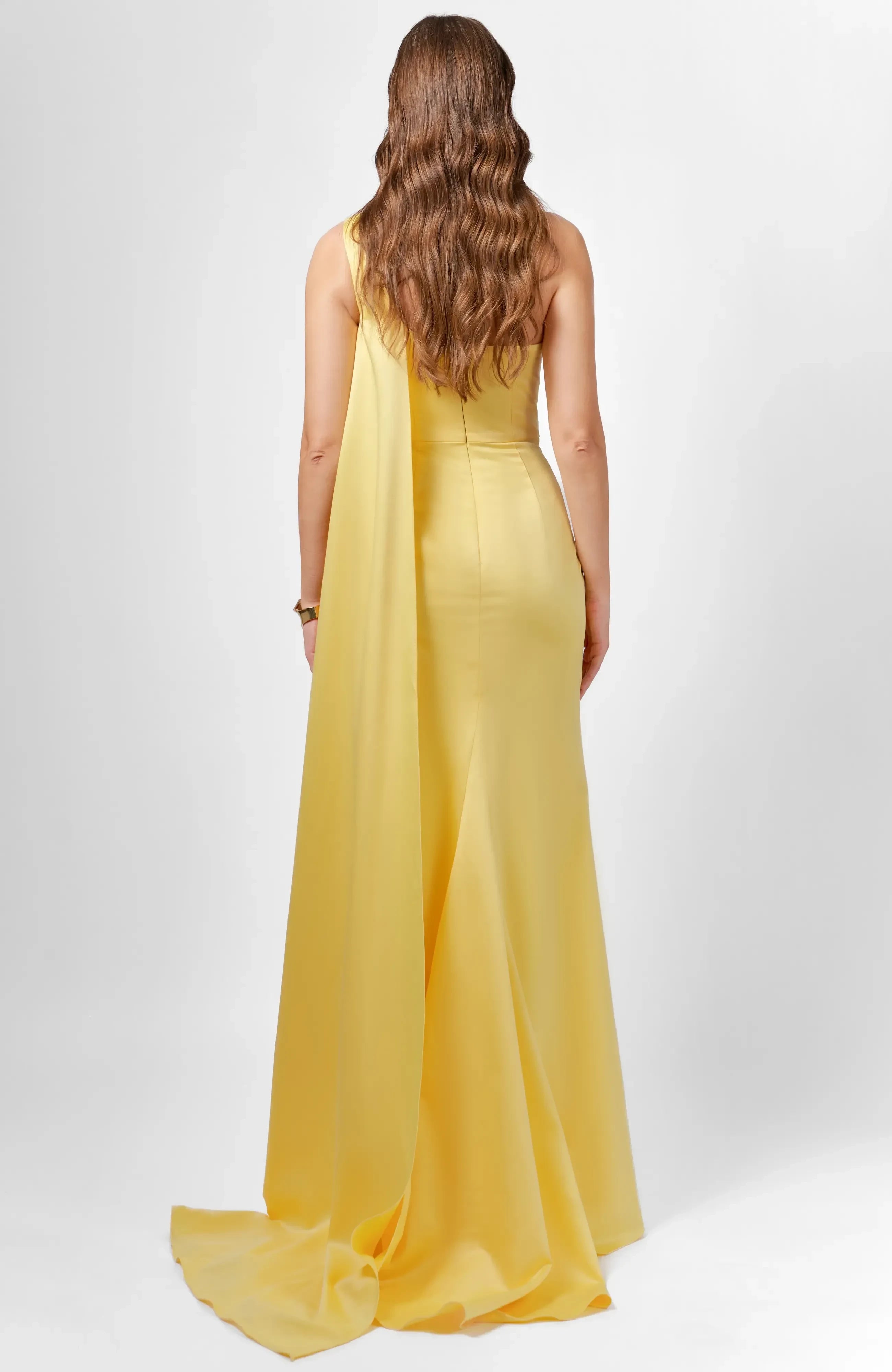 Stunning Mermaid One Shoulder Sleeveless Draped Back Floor Length Evening Dress