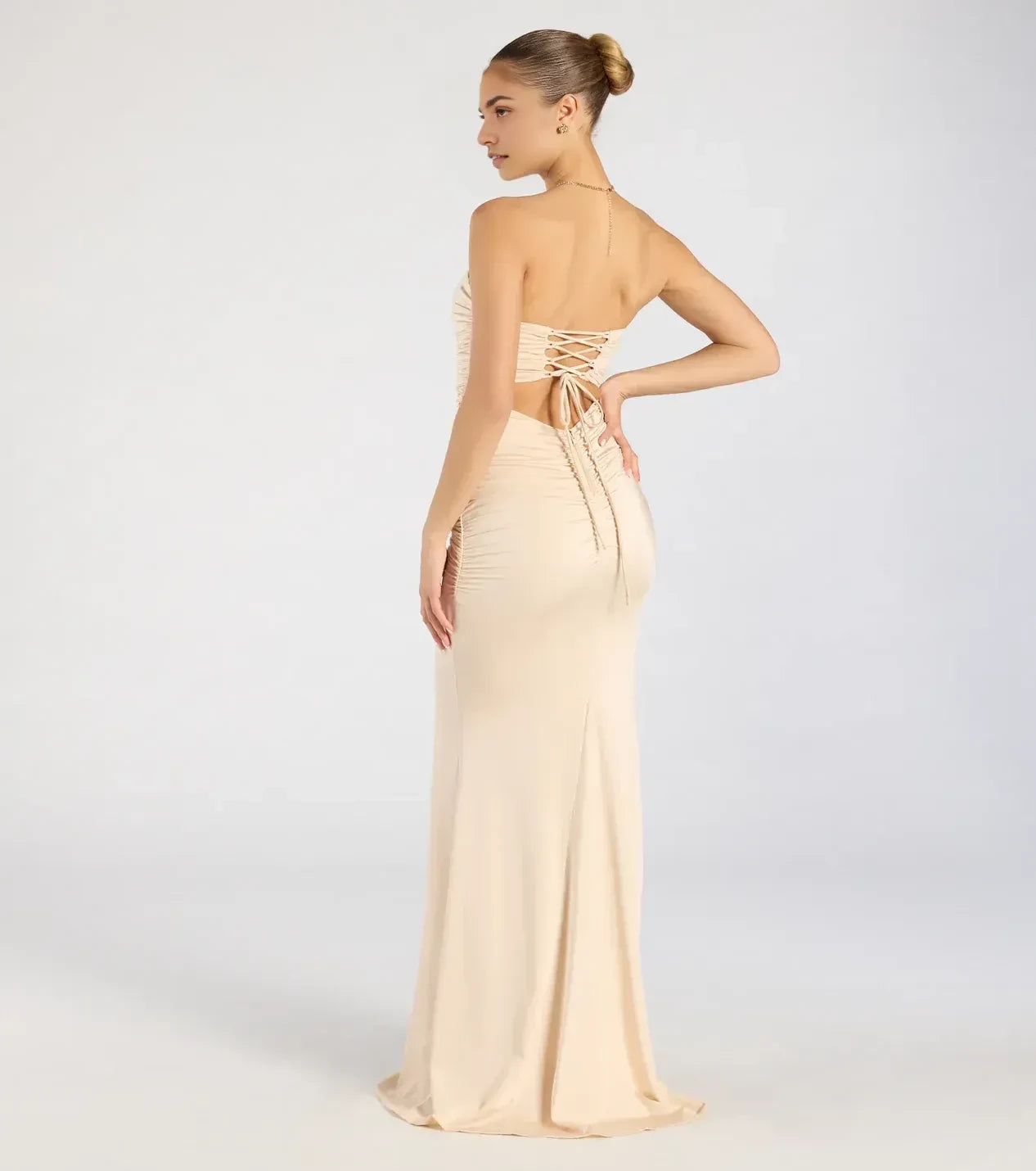 Stunning Mermaid Strapless Sleeveless Lace Up Back Floor Length Prom Dress