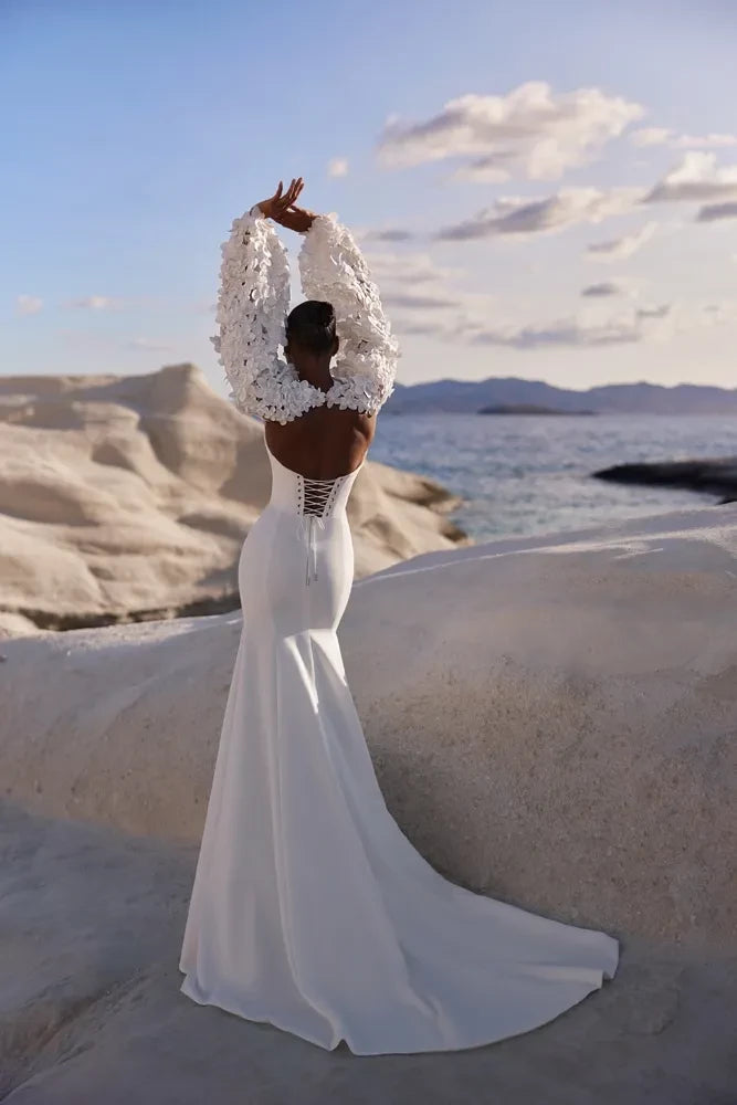 Stunning Mermaid Sweetheart Floral Sleeveless Lace Up Back Long Length Wedding Dress