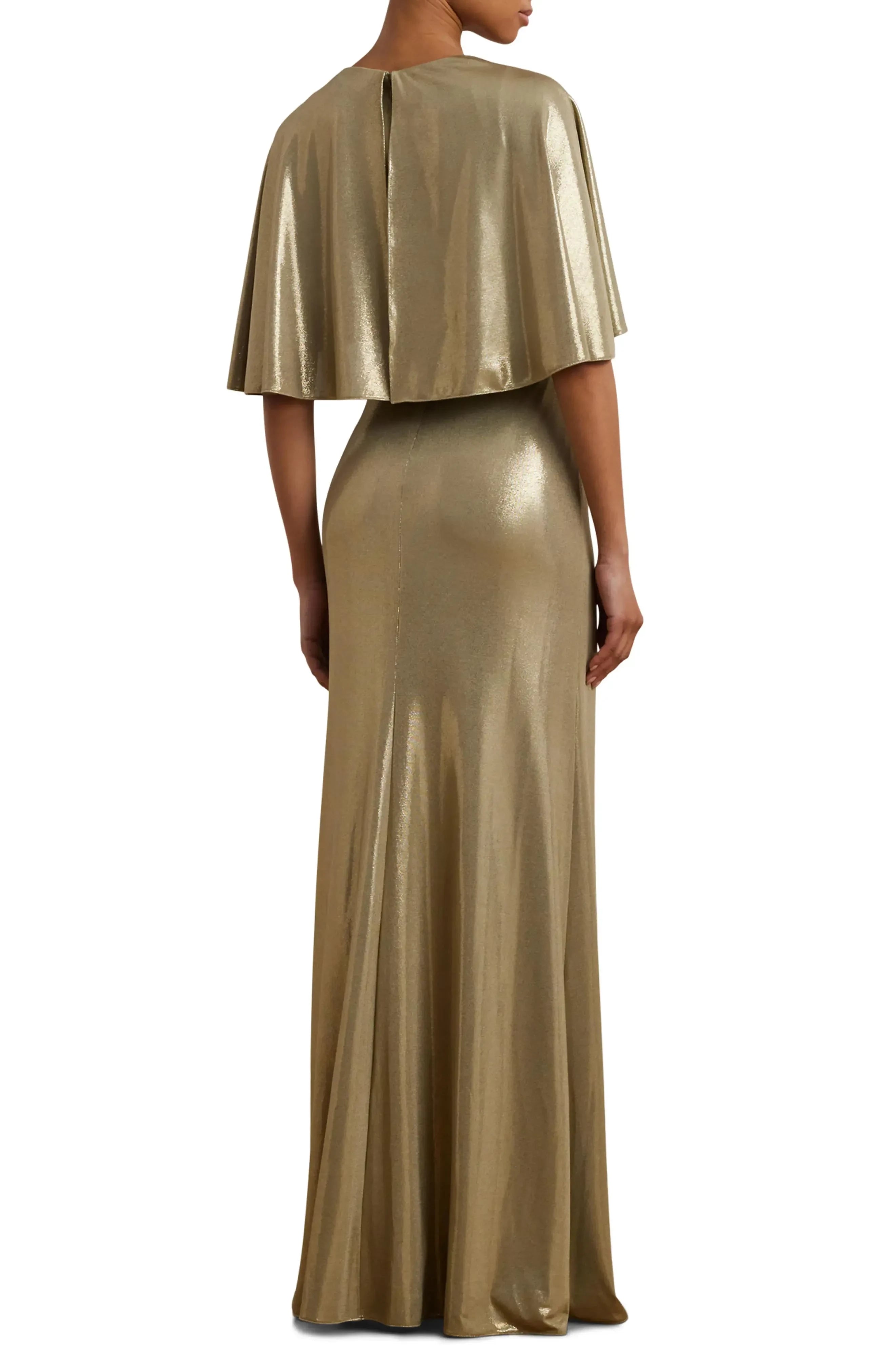 Stunning Mermaid V Neck Cape Sleeve Zipper Back Floor Length Evening Dress