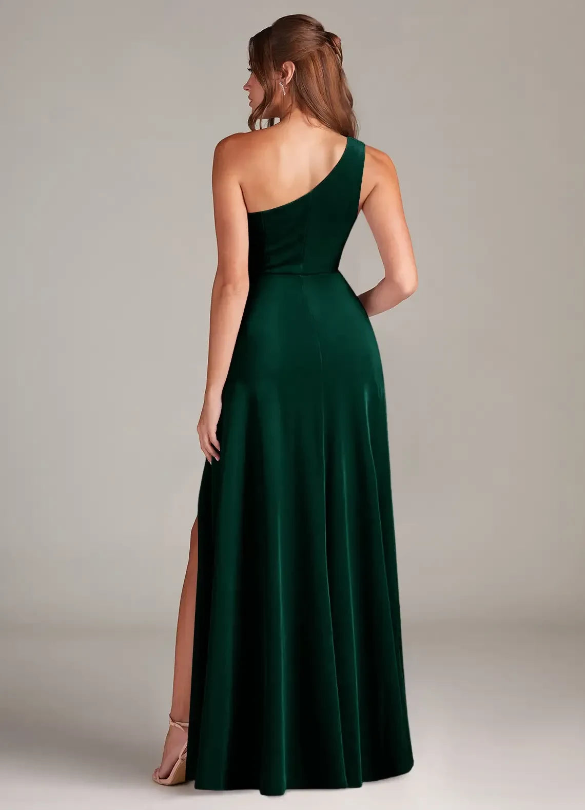 Stunning One Shoulder A Line Sleeveless Open Back Floor Length Bridesmaid Dress