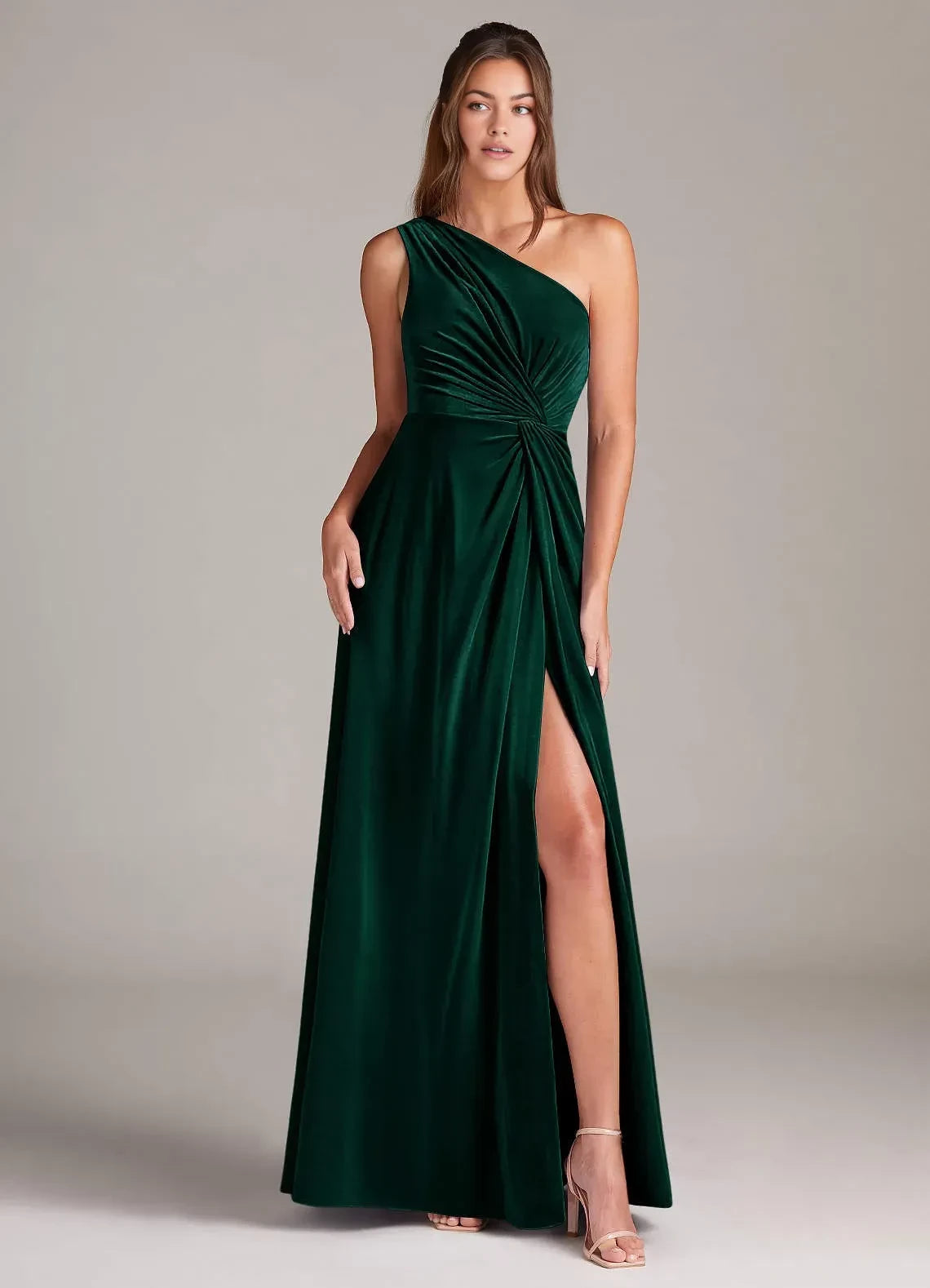 Stunning One Shoulder A Line Sleeveless Open Back Floor Length Bridesmaid Dress