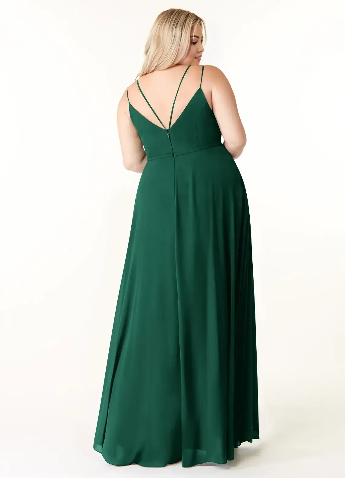 Stunning Plus Size A Line V Neck Sleeveless Criss Cross Back Floor Length Bridesmaid Dress