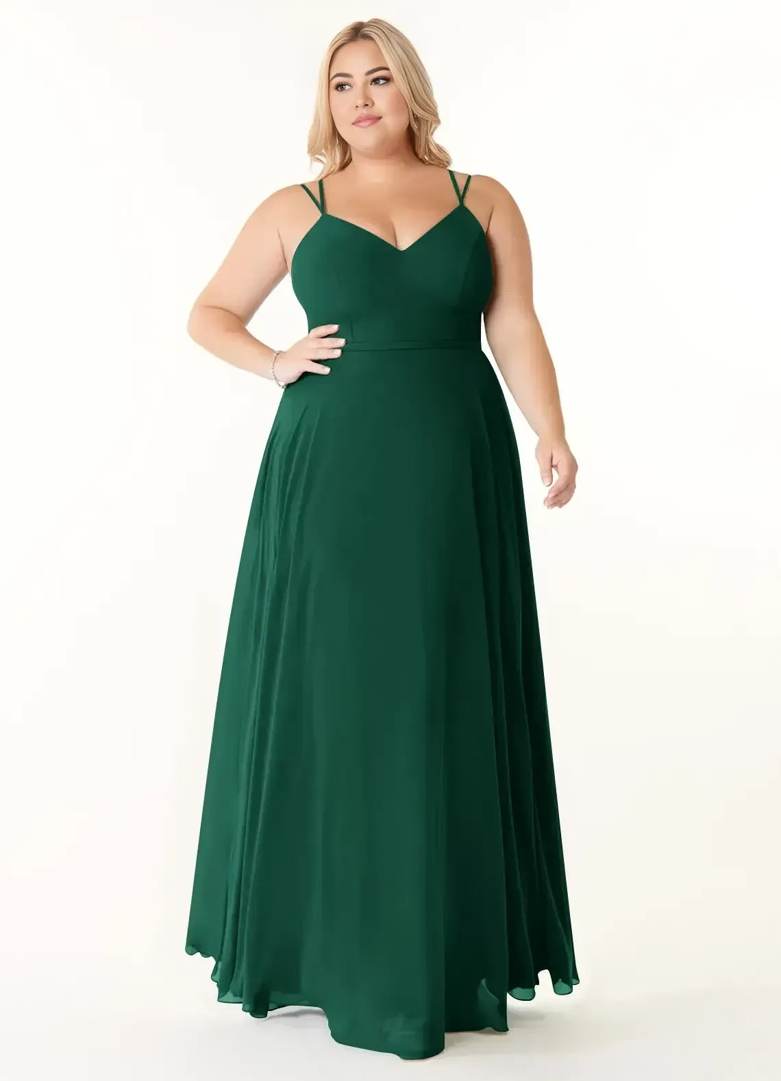 Stunning Plus Size A Line V Neck Sleeveless Criss Cross Back Floor Length Bridesmaid Dress