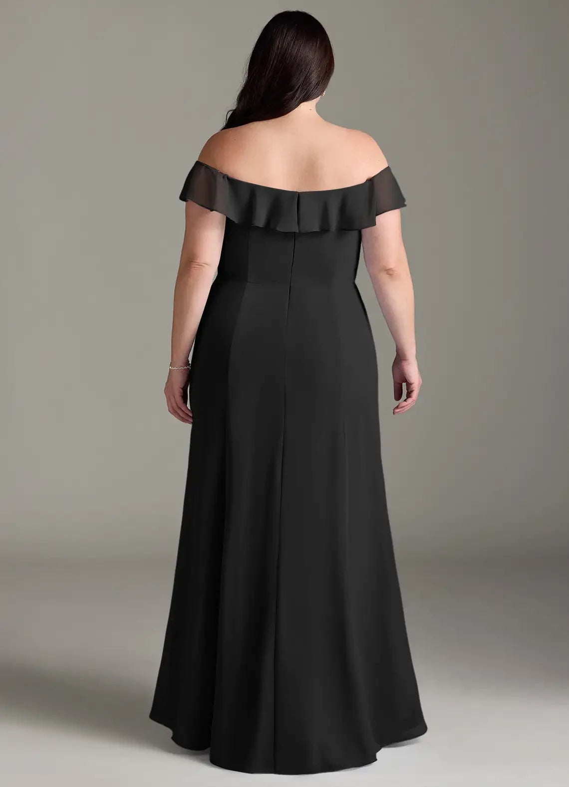 Stunning Plus Size Mermaid Off Shoulder Ruffled Sleeve Zipper Back Floor Length Bridesmaid Dress
