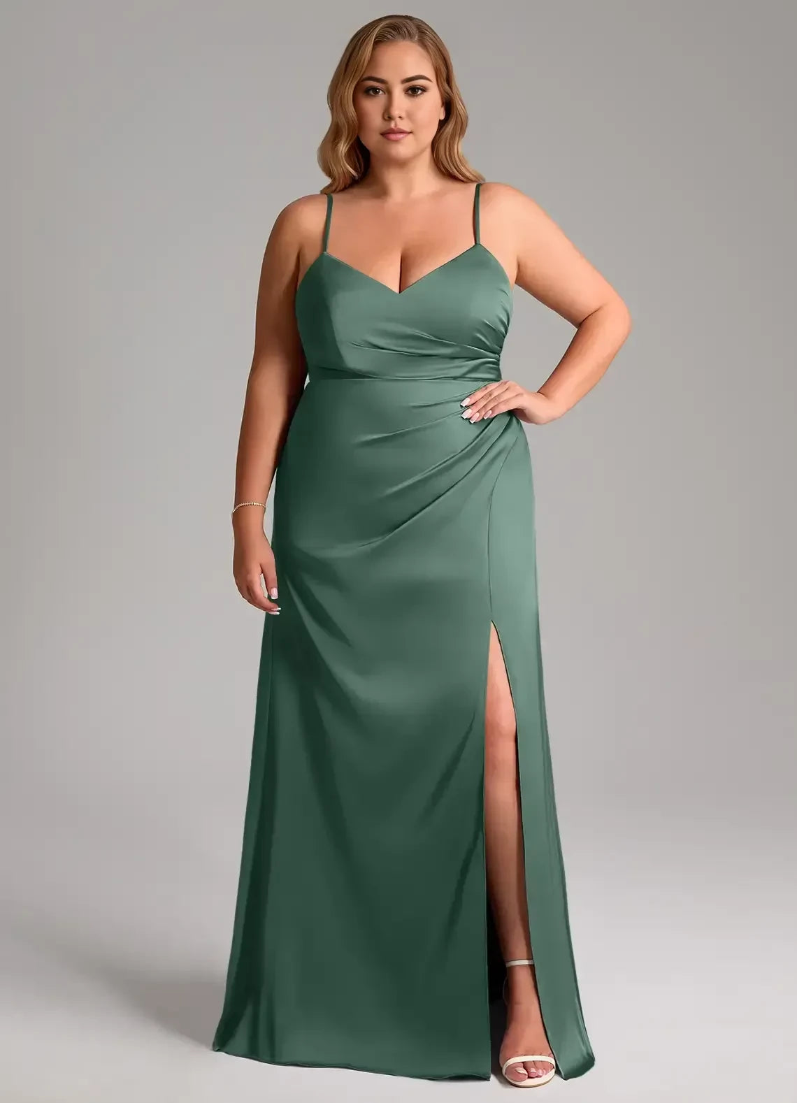 Stunning Plus Size Sheath Sweetheart Neck Spaghetti Strap Open Back Floor Length Bridesmaid Dress