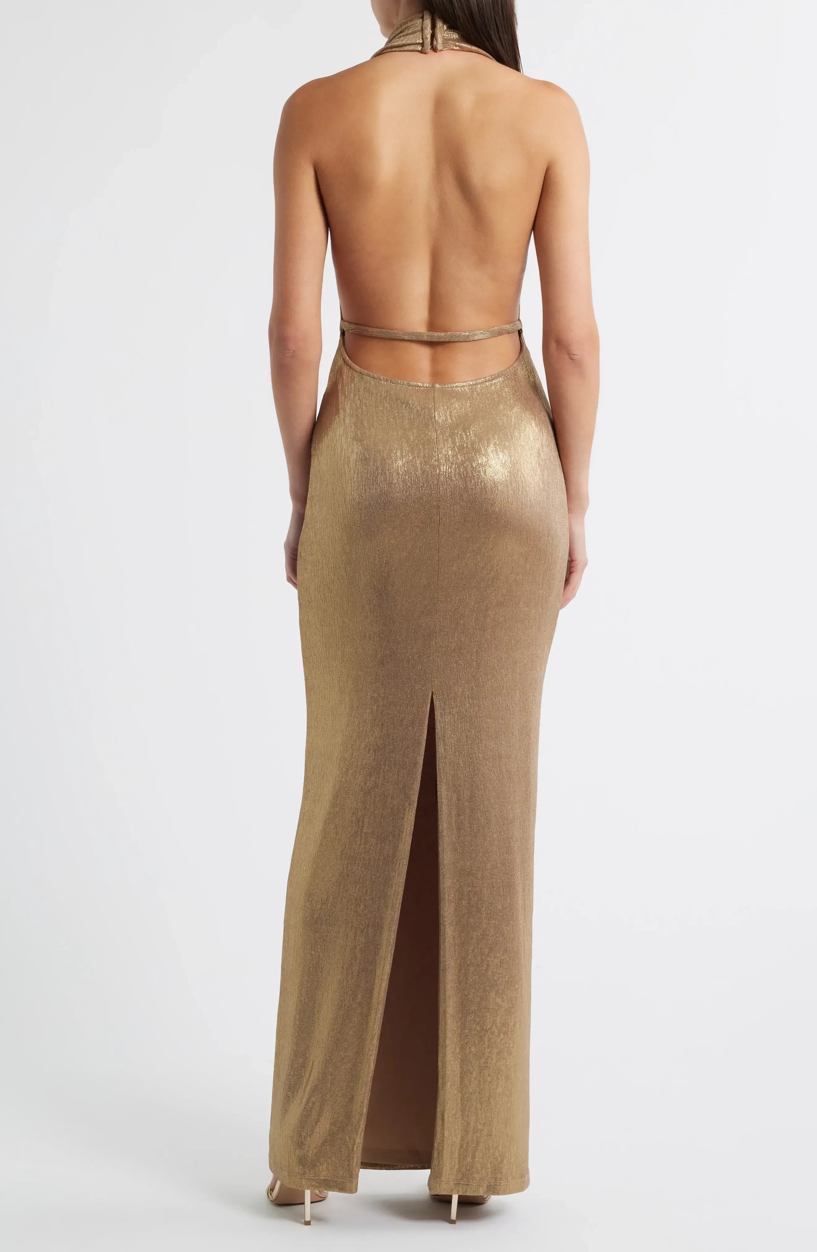 Stunning Sheath Cowl Neck Sleeveless Cutout Back Floor Length Evening Dress