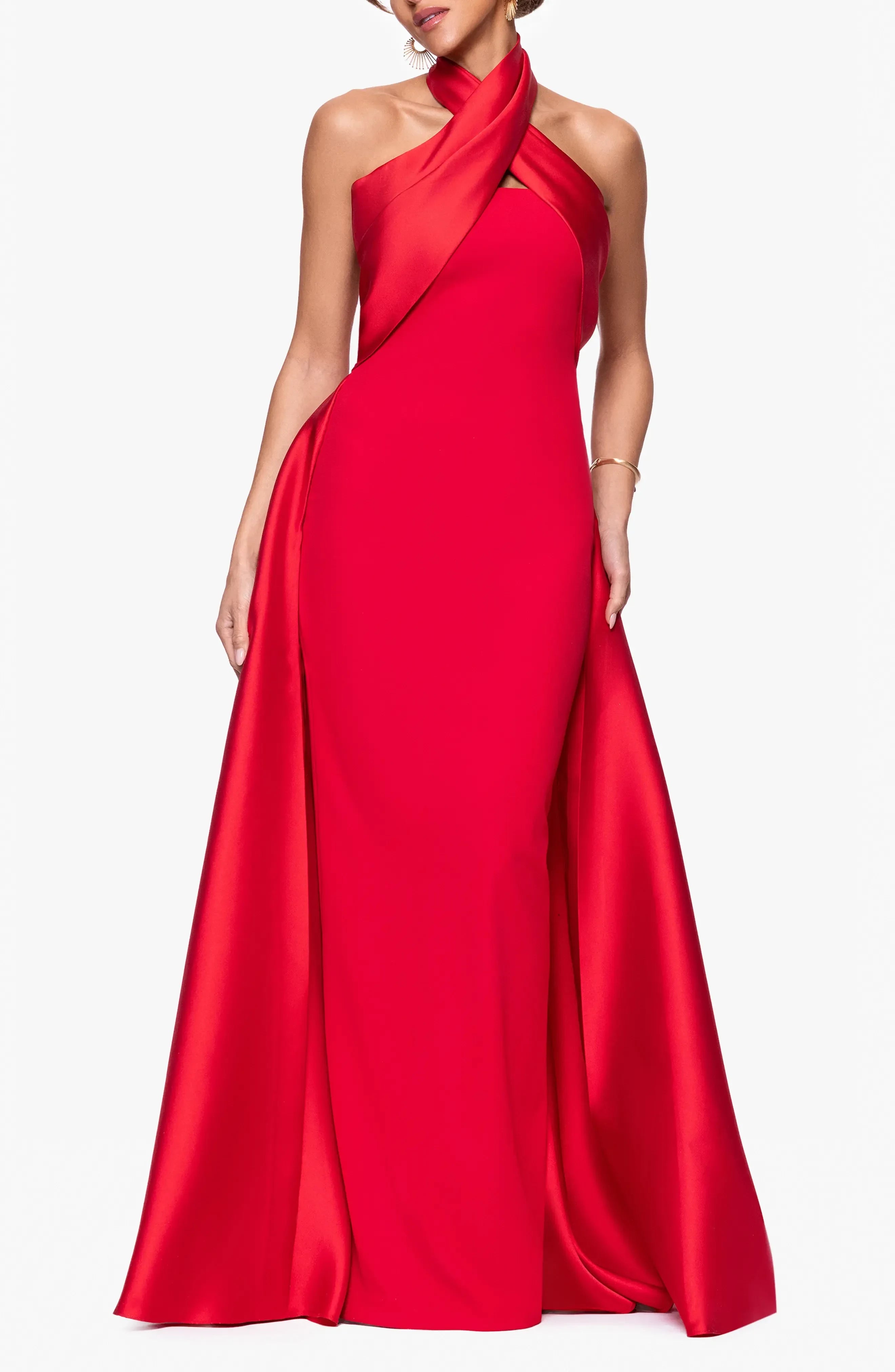 Stunning Sheath Cross Halter Neck Sleeveless Open Back Floor Length Evening Dress