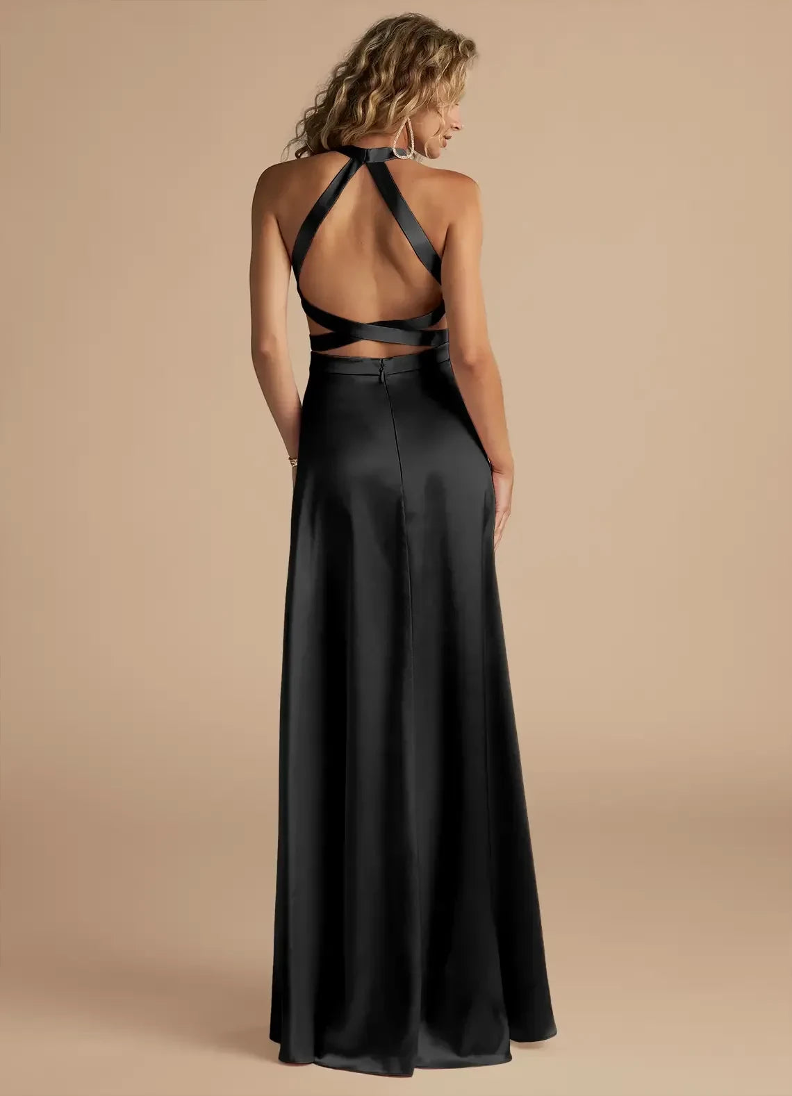 Stunning Sheath Halter Neck Sleeveless Crisscross Back Floor Length Bridesmaid Dress