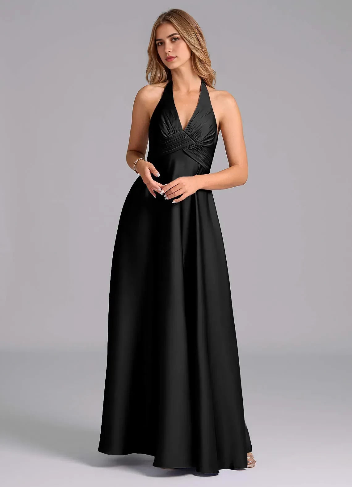 Stunning Sheath Halter Neck Sleeveless Open Back Floor Length Bridesmaid Dress