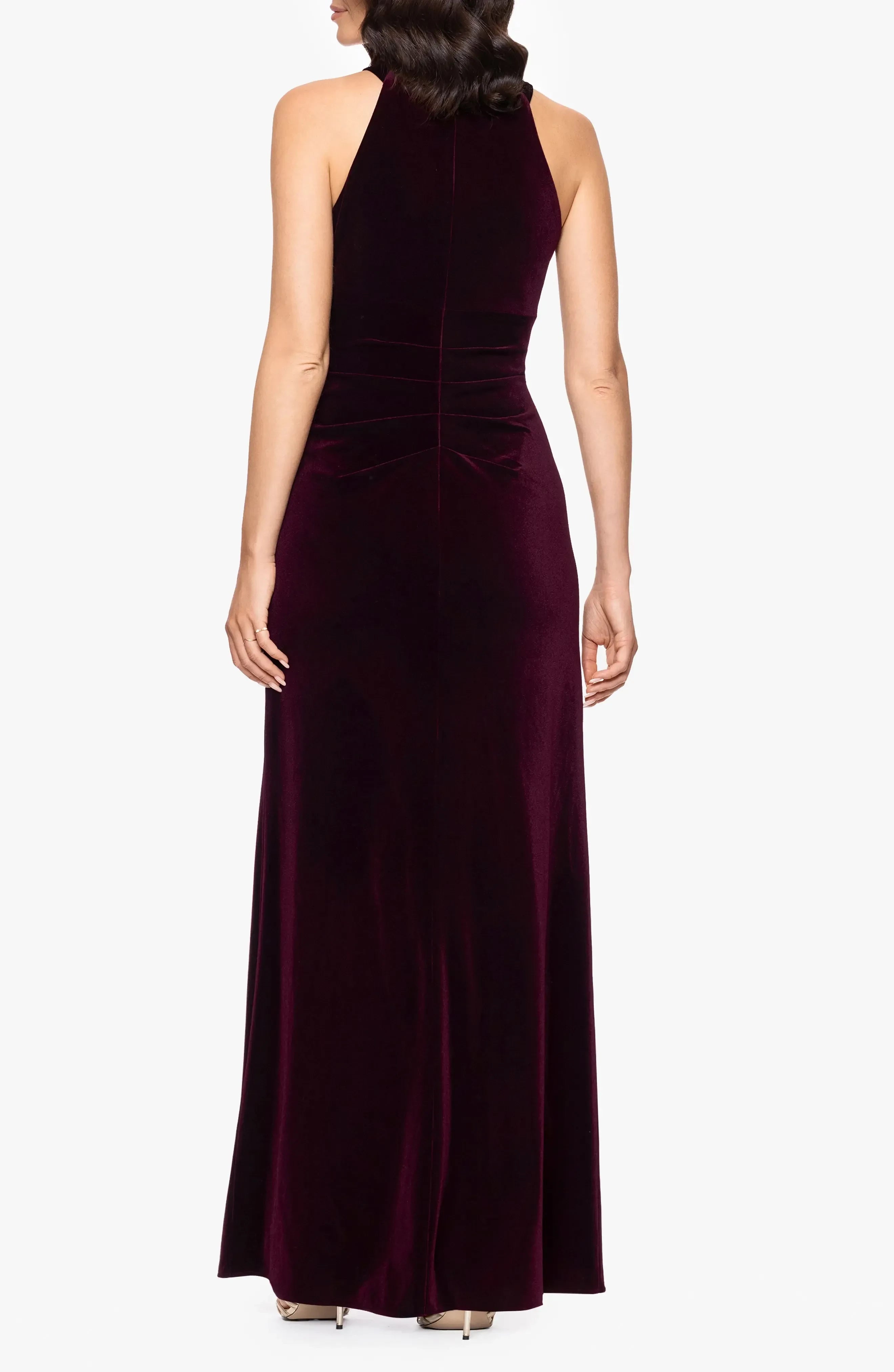 Stunning Sheath Halter Neck Sleeveless Ruched Back Floor Length Evening Dress