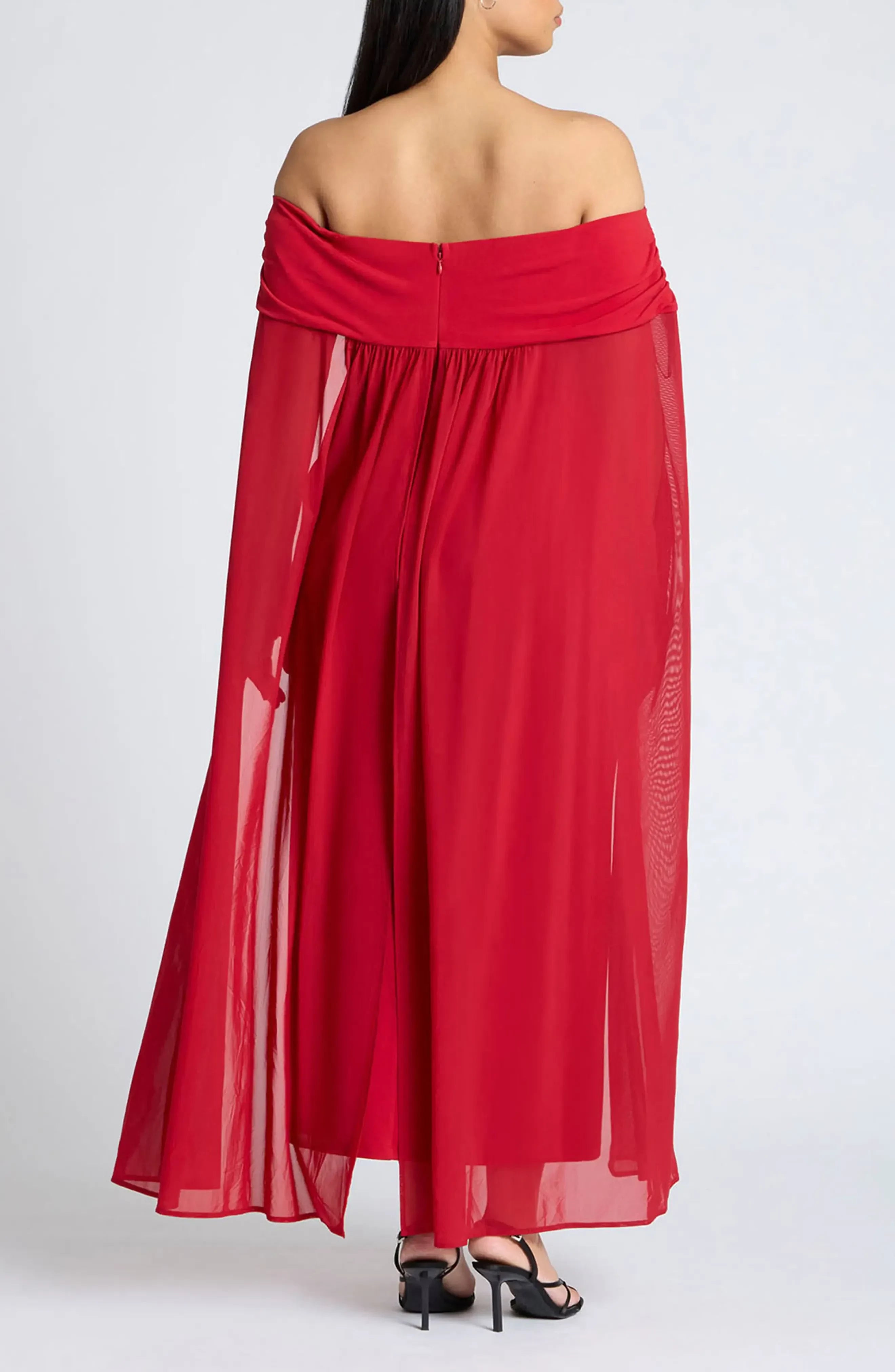 Stunning Sheath Off Shoulder Cape Sleeve Zipper Back Midi Length Plus Size Evening Dress