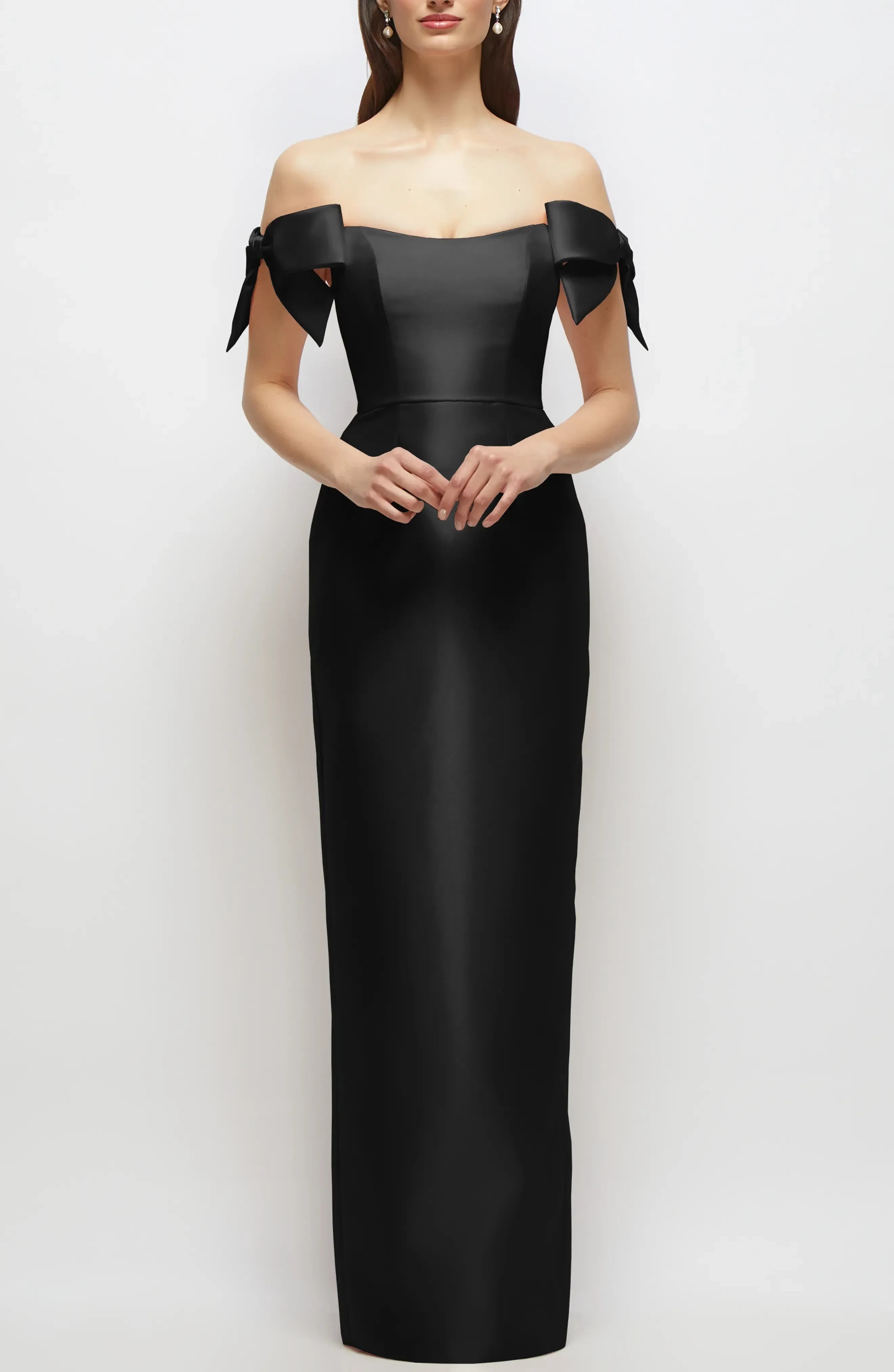 Stunning Sheath Off The Shoulder Bow Sleeve Zipper Back Floor Length Evening Dress