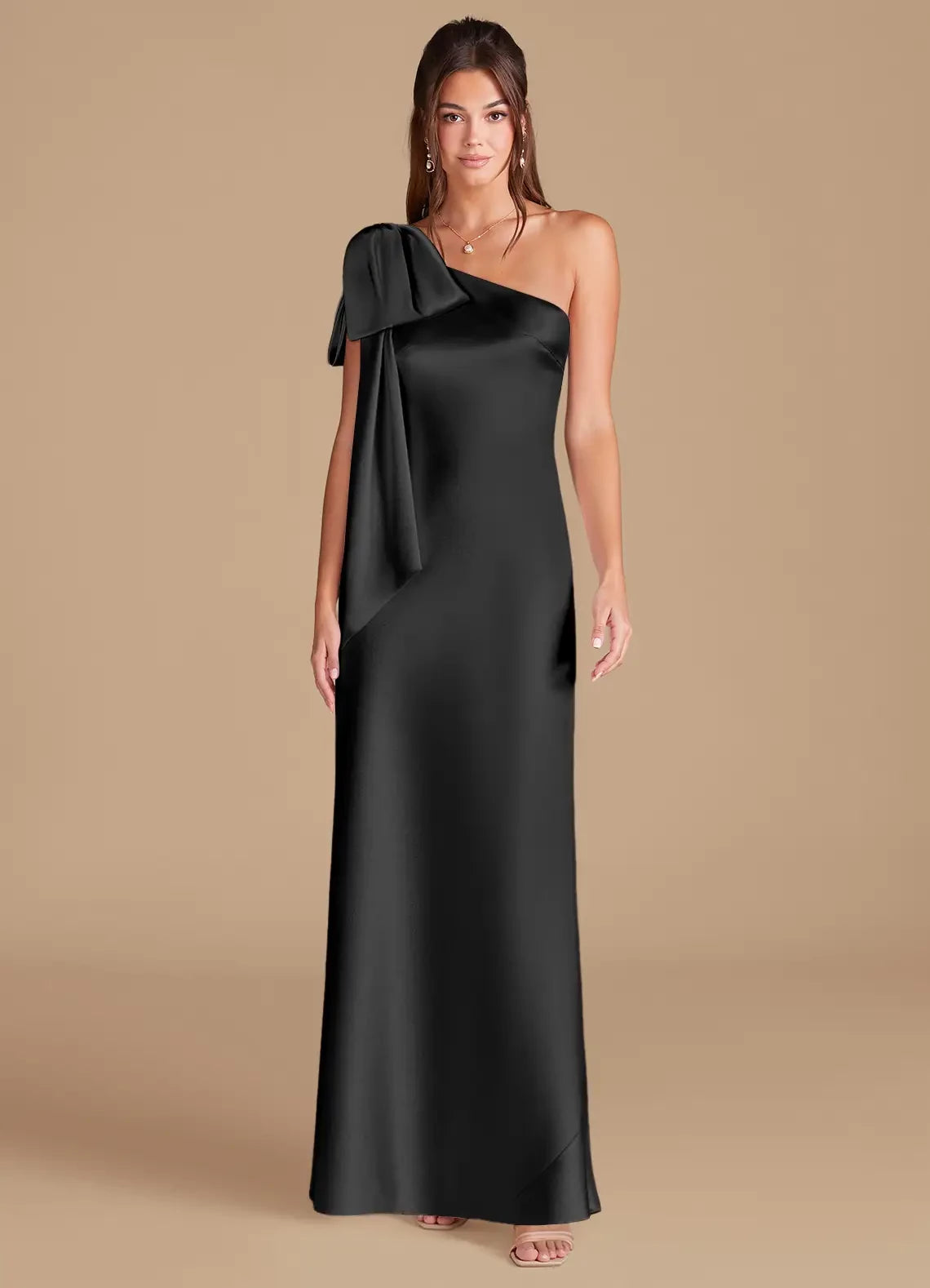 Stunning Sheath One Shoulder Bow Accent Zip Back Floor Length Bridesmaid Dress