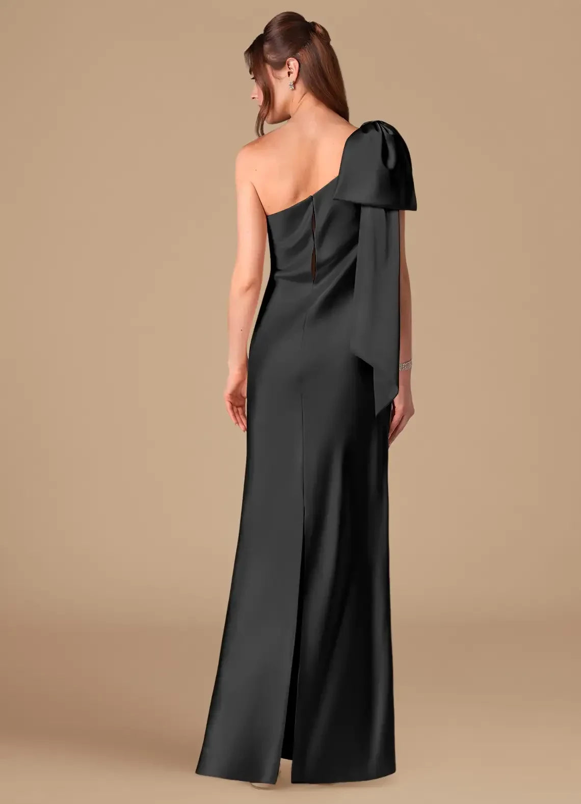 Stunning Sheath One Shoulder Bow Accent Zip Back Floor Length Bridesmaid Dress
