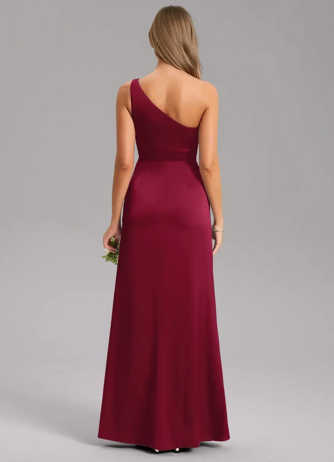 Stunning Sheath One Shoulder Sleeveless Open Back Floor Length Bridesmaid Dress