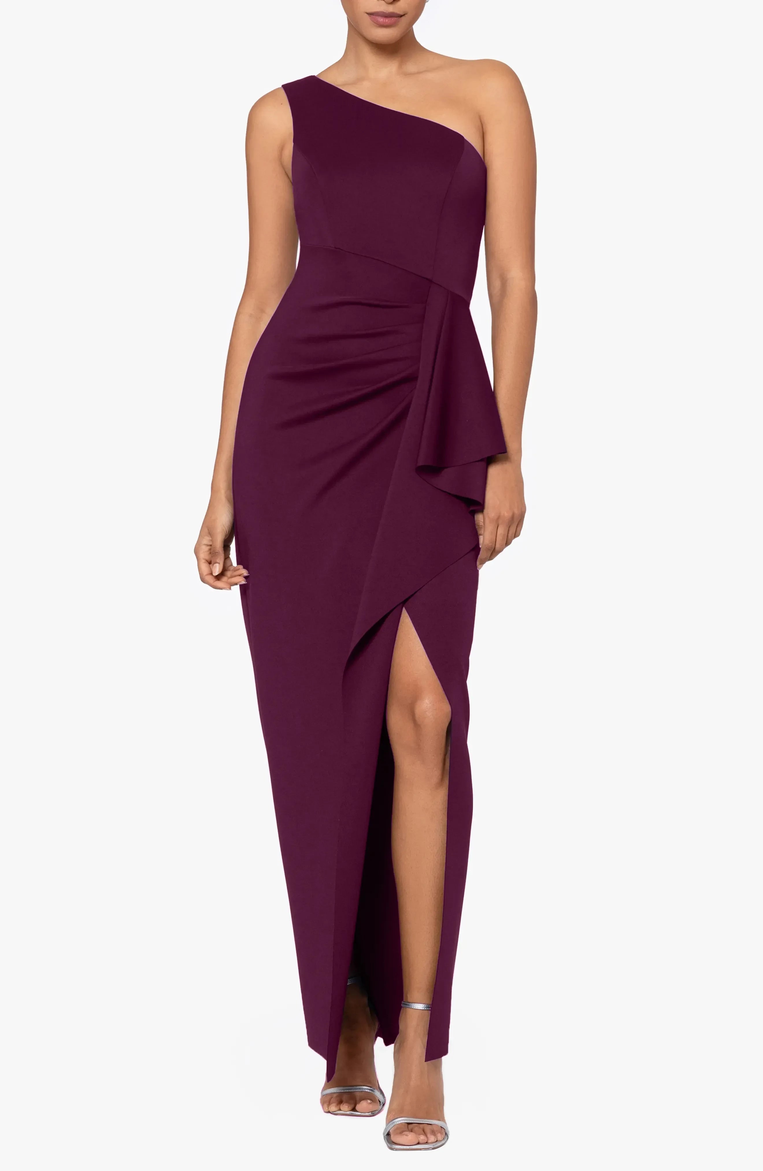 Stunning Sheath One Shoulder Sleeveless Ruched Back Floor Length Evening Dress