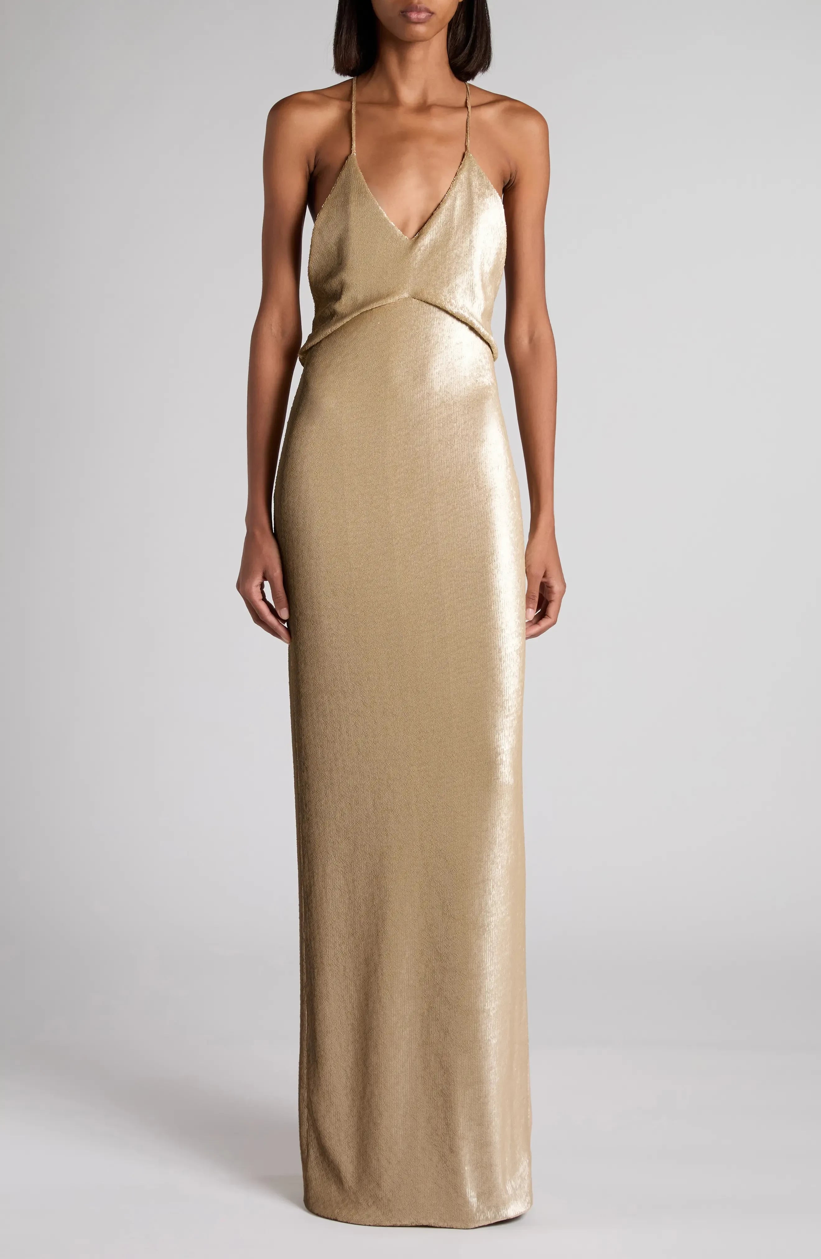 Stunning Sheath Plunging Neckline Sleeveless Open Back Floor Length Evening Dress