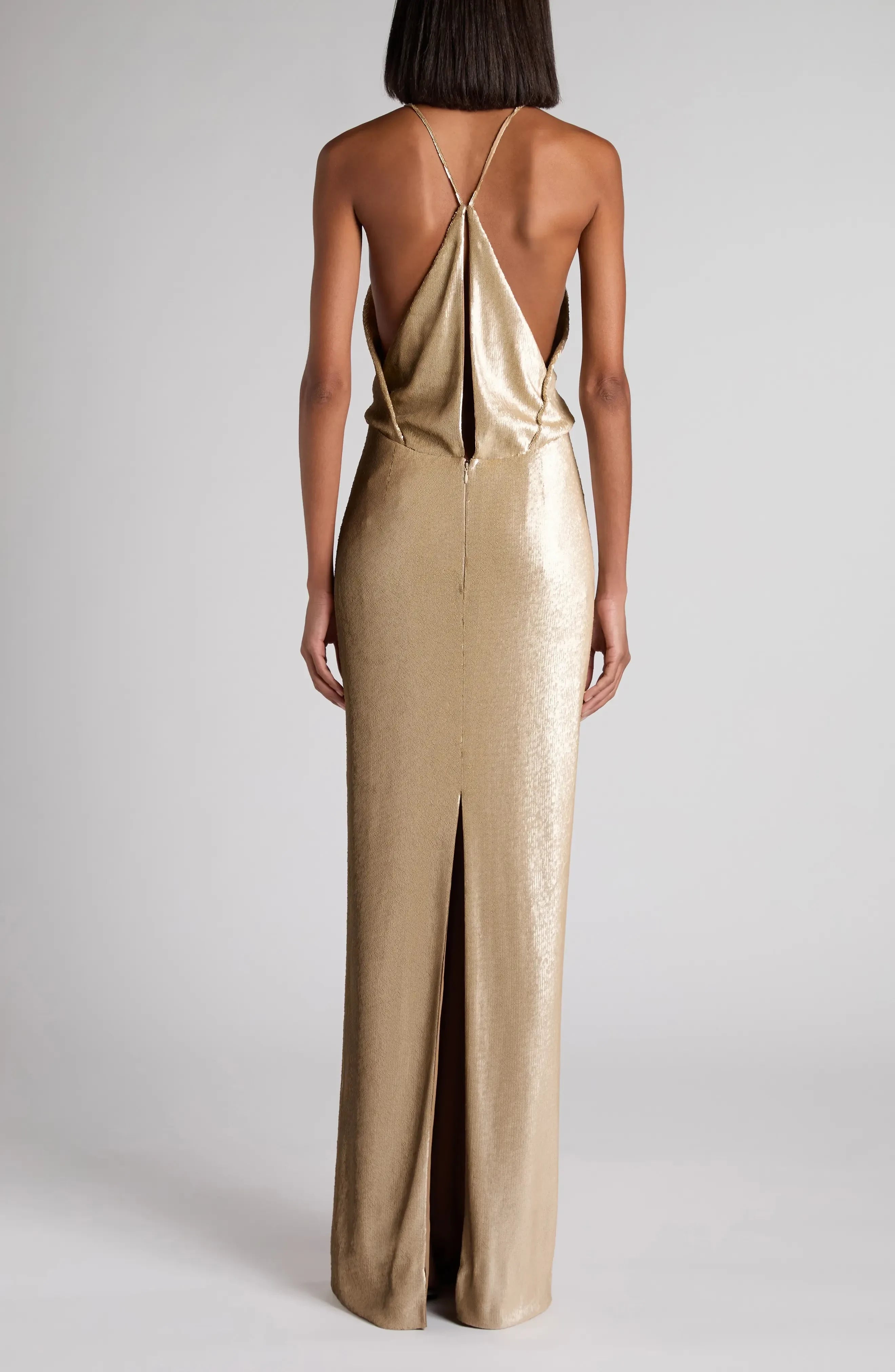 Stunning Sheath Plunging Neckline Sleeveless Open Back Floor Length Evening Dress