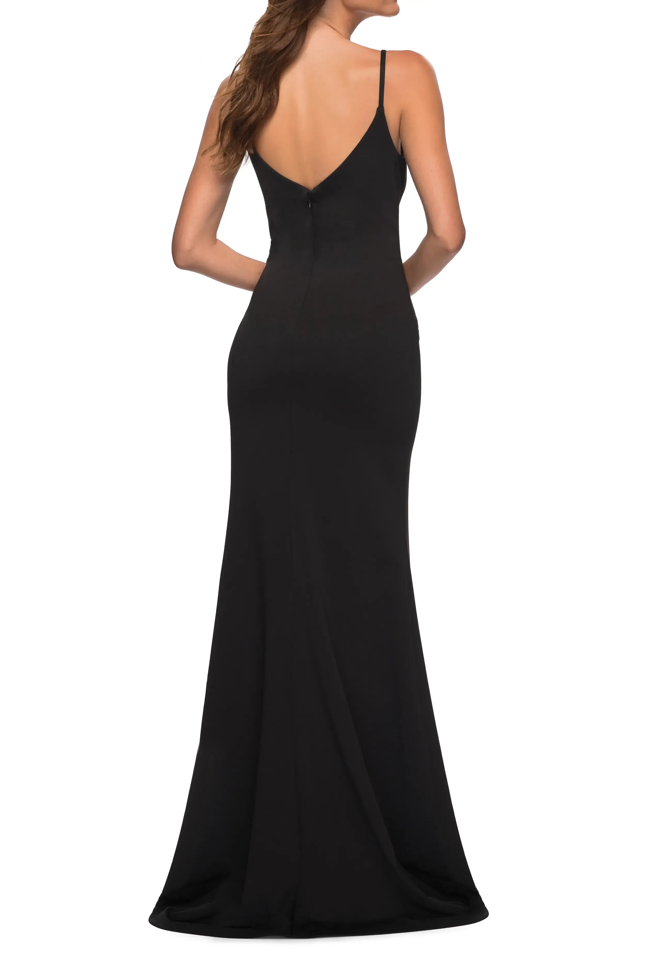 Stunning Sheath Plunging V Neck Sleeveless Open Back Floor Length Evening Dress