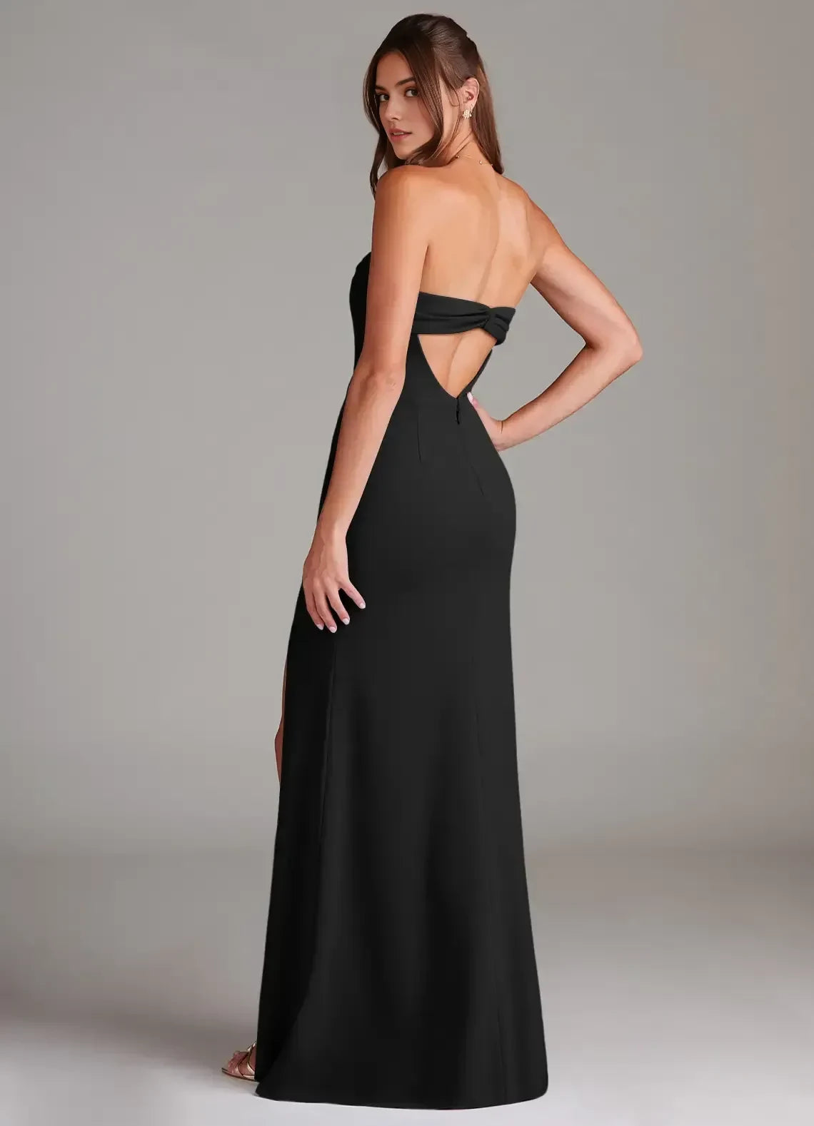 Stunning Sheath Strapless Bow Back Floor Length Bridesmaid Dress