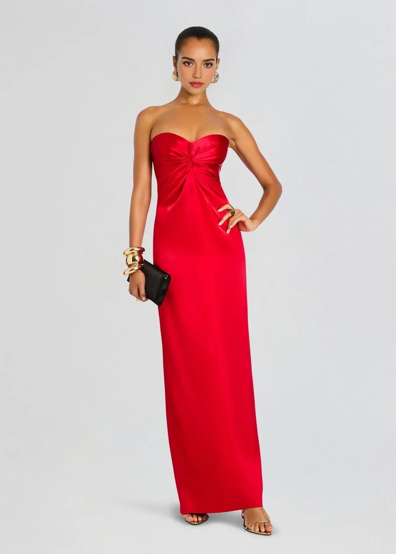 Stunning Sheath Strapless Sleeveless Knot Front Floor Length Plus Size Evening Dress