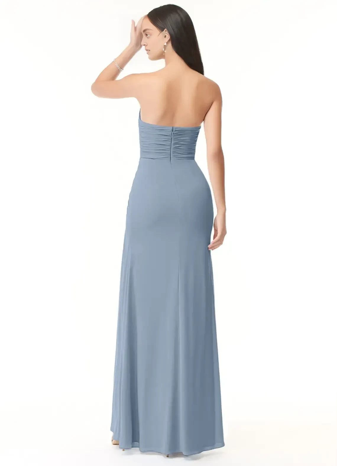 Stunning Sheath Strapless Sleeveless Open Back Floor Length Bridesmaid Dress