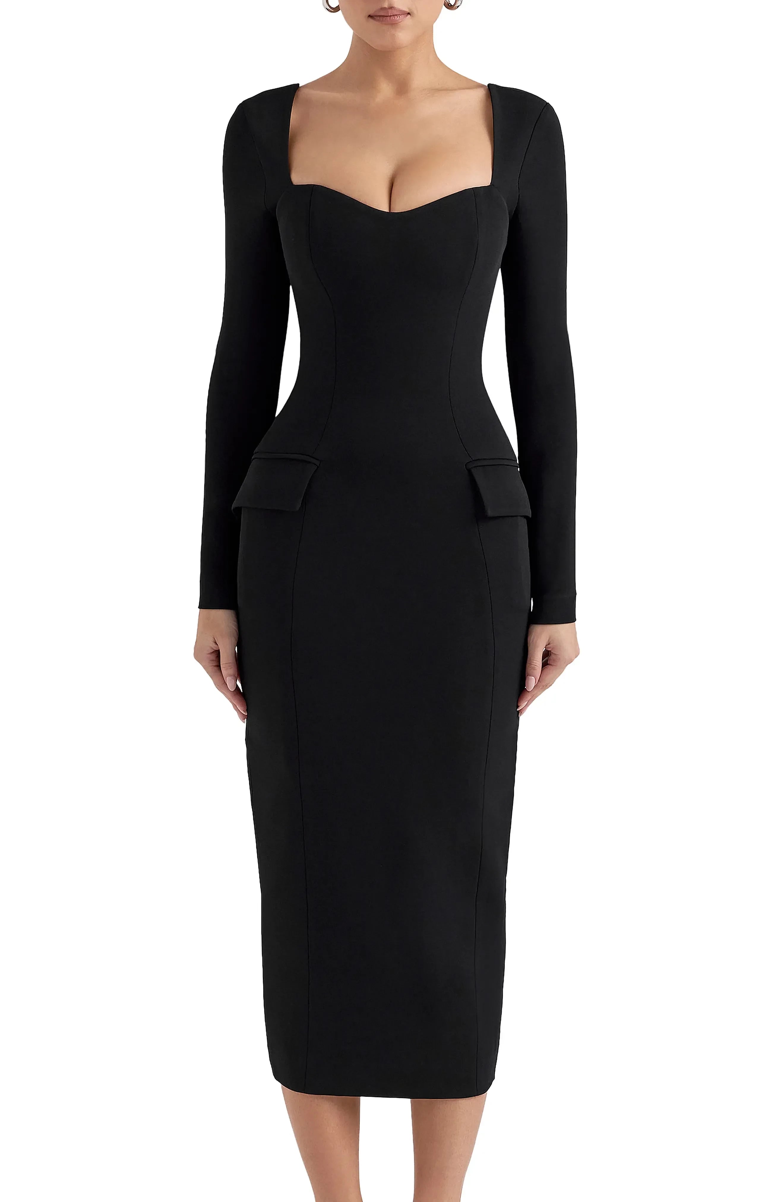 Stunning Sheath Sweetheart Neck Long Sleeve Open Back Midi Length Evening Dress