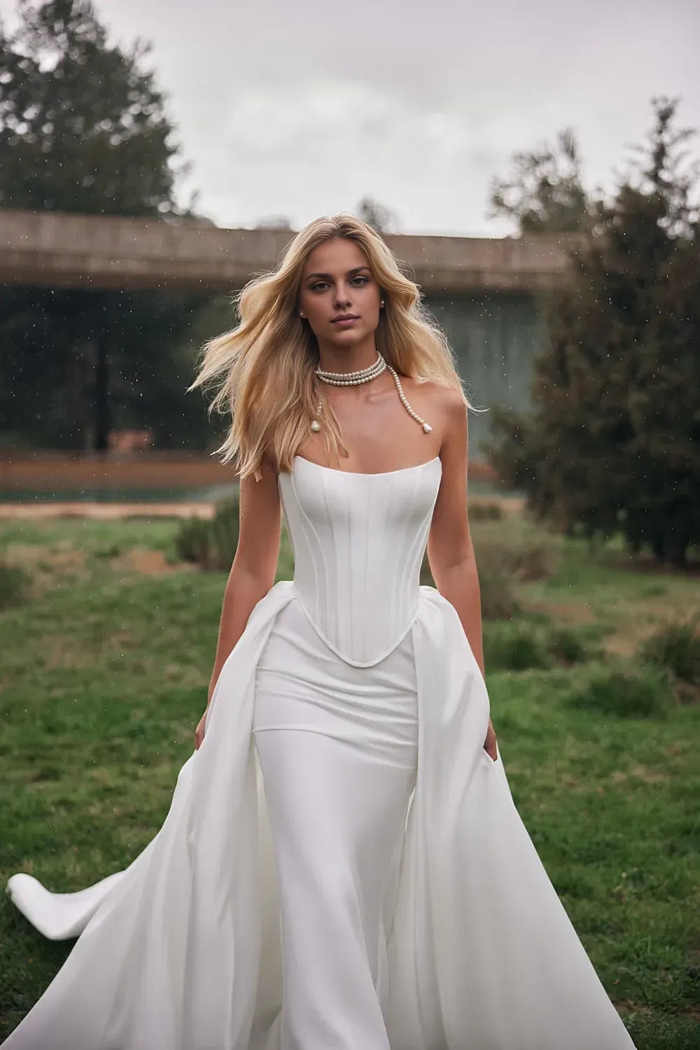 Stunning Strapless Mermaid Lace Up Back Train Length Wedding Dress