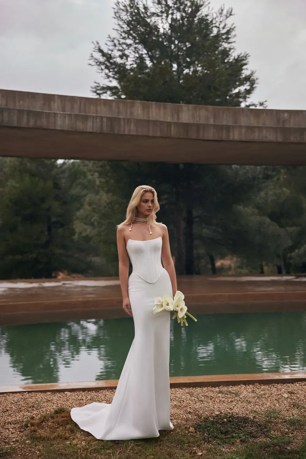 Stunning Strapless Mermaid Lace Up Back Train Length Wedding Dress