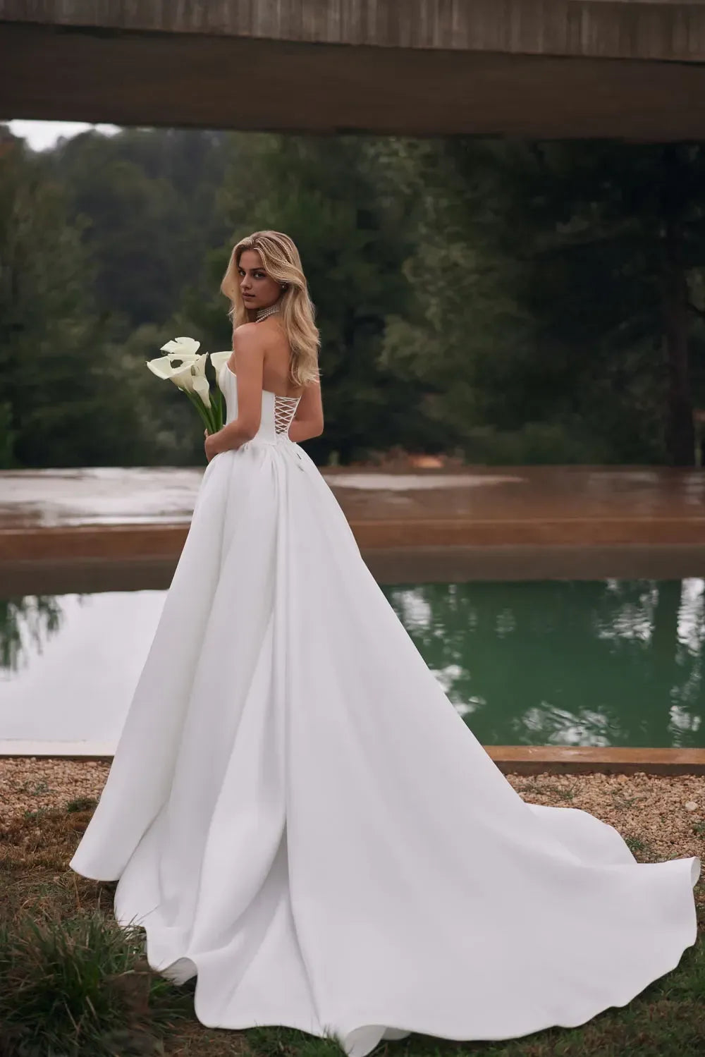 Stunning Strapless Mermaid Lace Up Back Train Length Wedding Dress