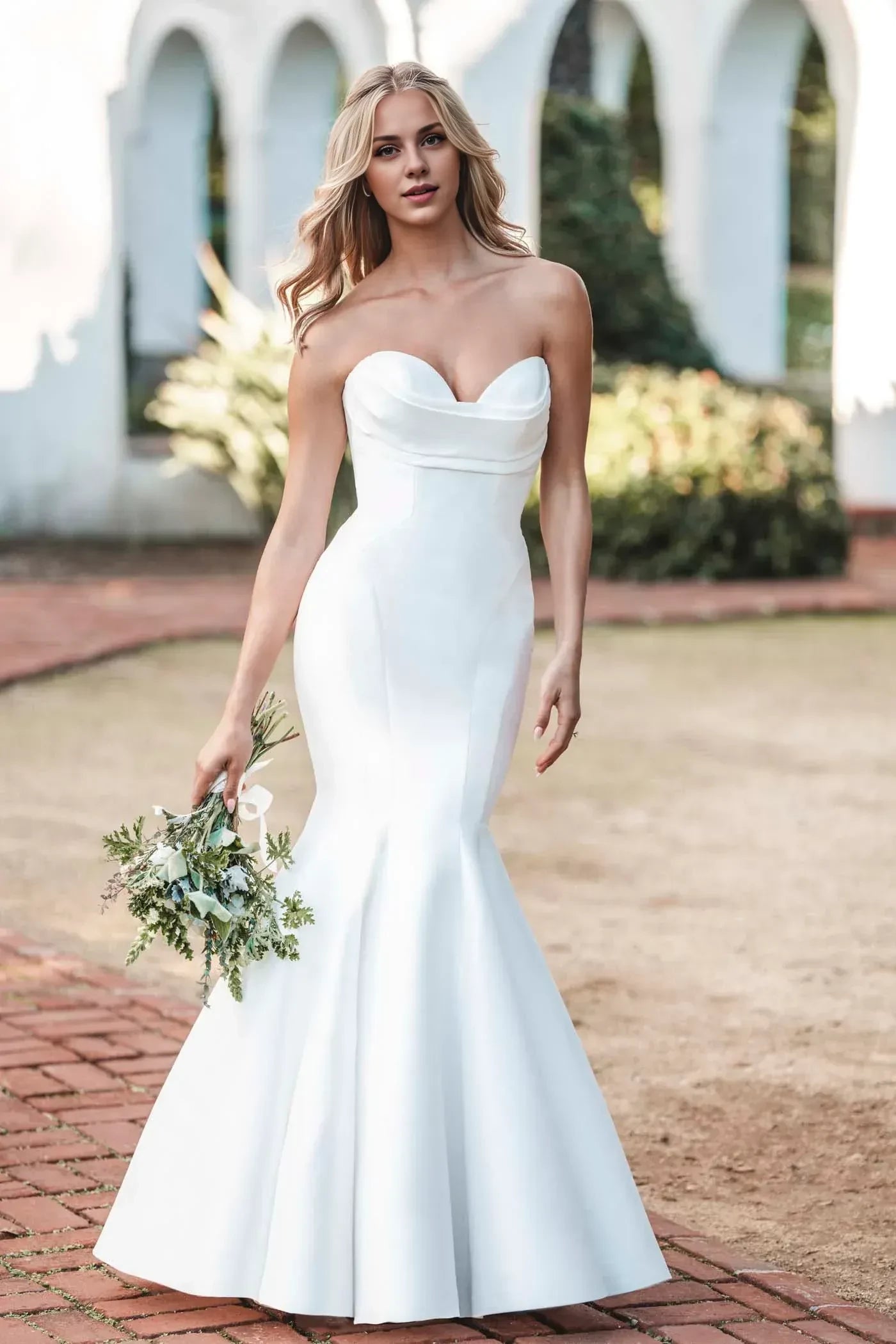 Stunning Trumpet Strapless Sleeveless Button Back Floor Length Wedding Dress