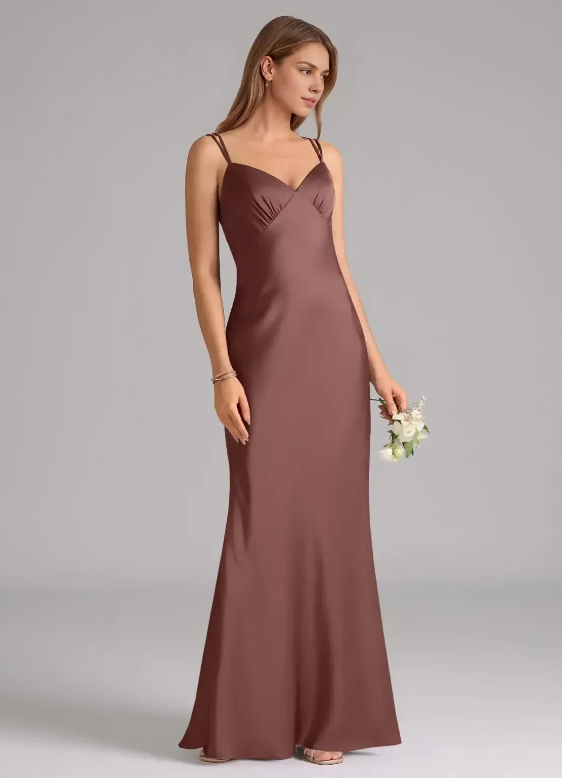 Stunning Trumpet Sweetheart Neck Spaghetti Strap Crisscross Back Floor Length Bridesmaid Dress