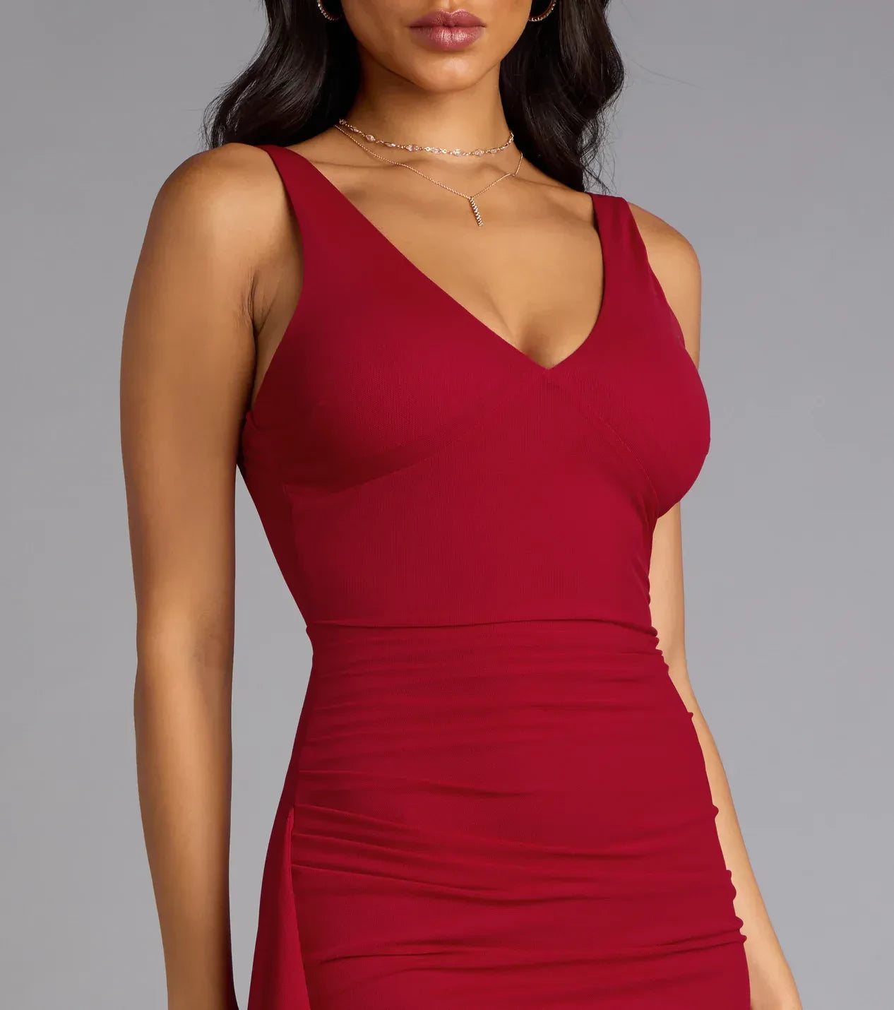 Stunning Trumpet V Neck Sleeveless Zipper Back Floor Length Prom Dress