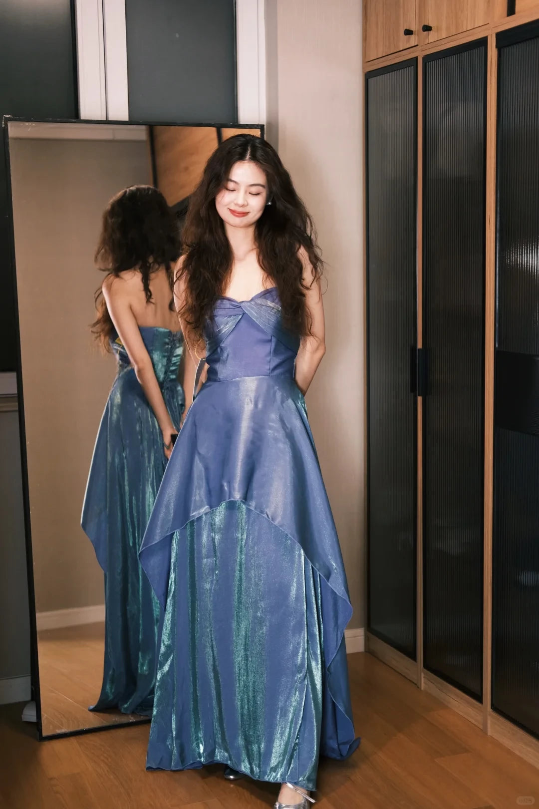 Stunning Blue Sweetheart Neck Satin Sleeveless Off-the-shoulder Back strap Long Prom Dress Cocktail Dress Homecoming Dress Evening Dress Party Dress