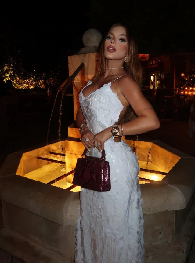 Stunning White Sheath Spaghetti Strap Sequin Floor length Sleeveless Off-the-shoulder Prom Dress Cocktail Dress Homecoming Dress Evening Dress