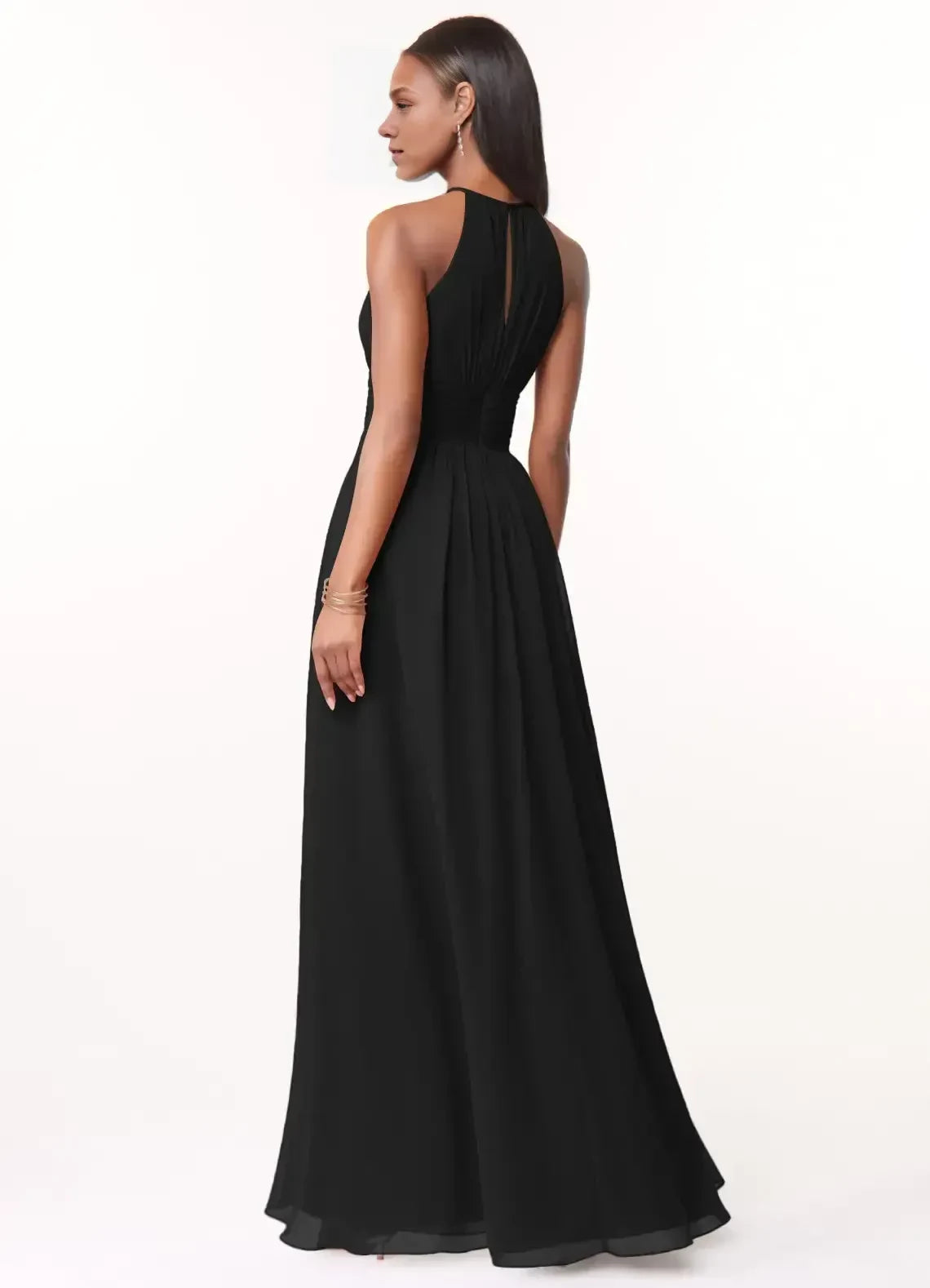 Stylish A Line Halter Neck Sleeveless Keyhole Back Floor Length Bridesmaid Dress