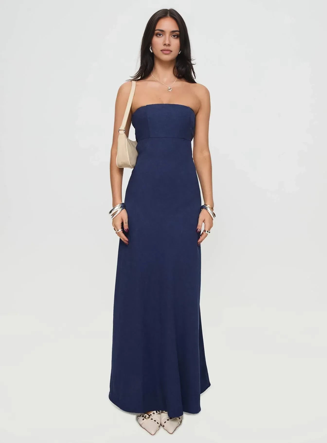 Stylish A Line Strapless Sleeveless Cut Out Back Floor Length Evening Dress