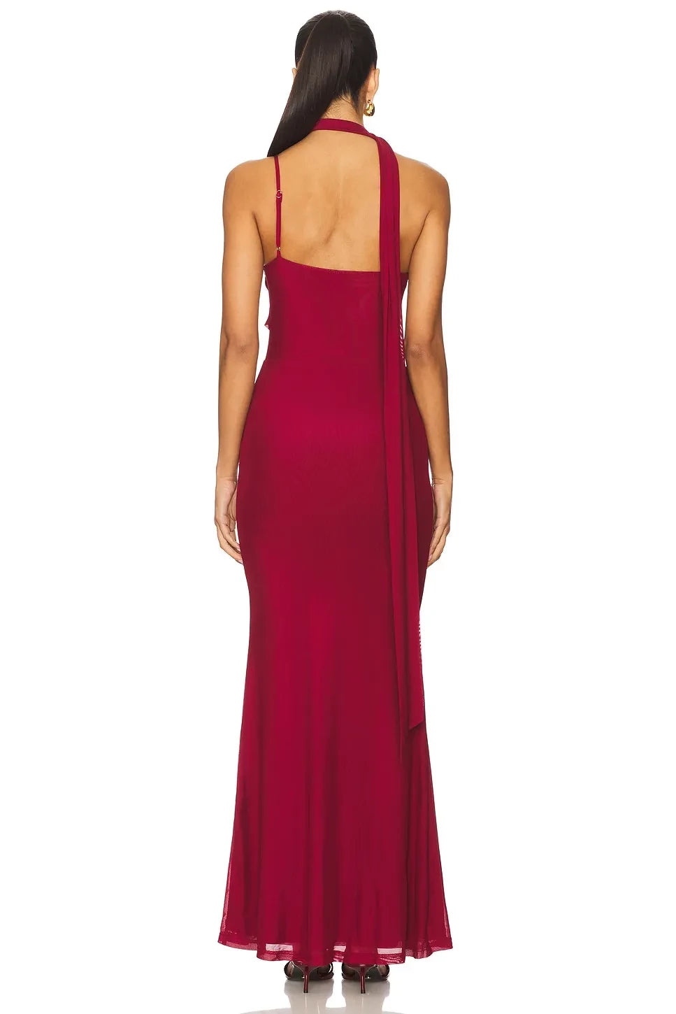 Stylish Mermaid Asymmetric Neck Sleeveless Draped Back Floor Length Evening Dress