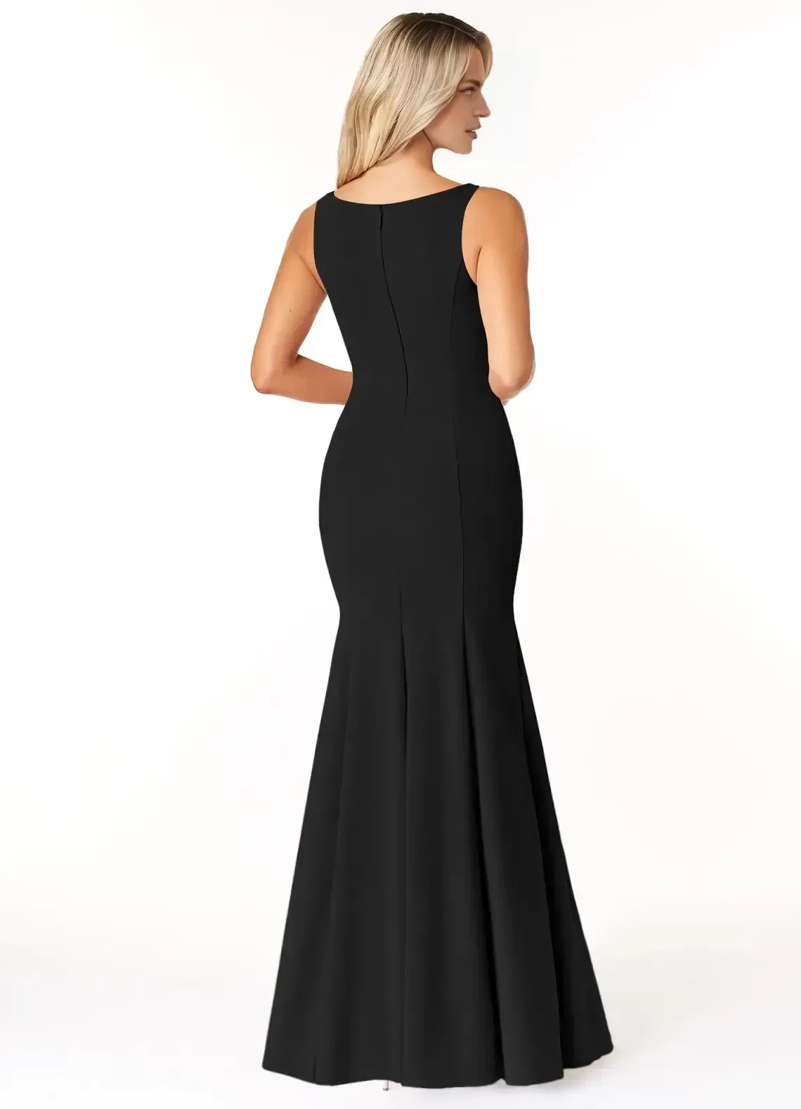 Stylish Mermaid Boat Neck Sleeveless Zipper Back Floor Length Bridesmaid Dress