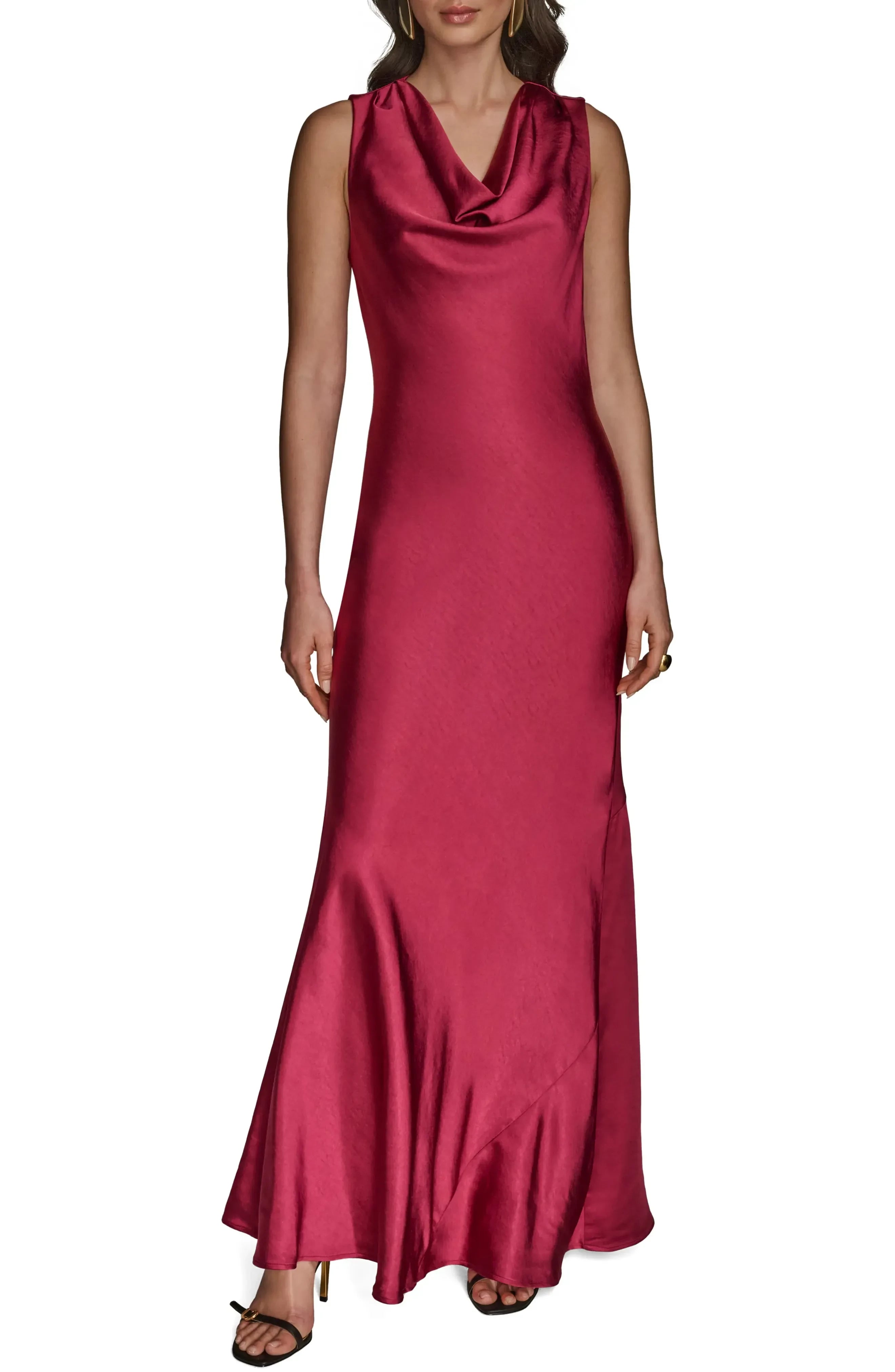 Stylish Mermaid Cowl Neck Sleeveless Plain Back Floor Length Evening Dress