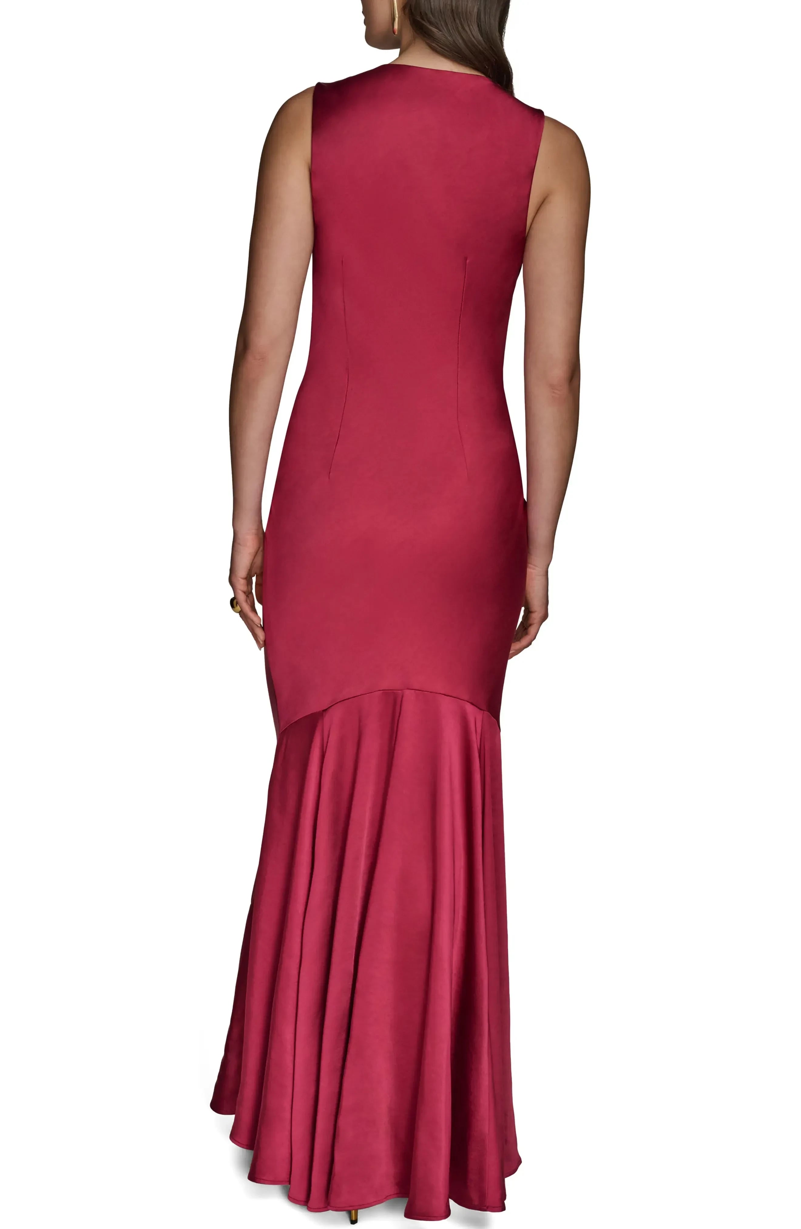 Stylish Mermaid Cowl Neck Sleeveless Plain Back Floor Length Evening Dress