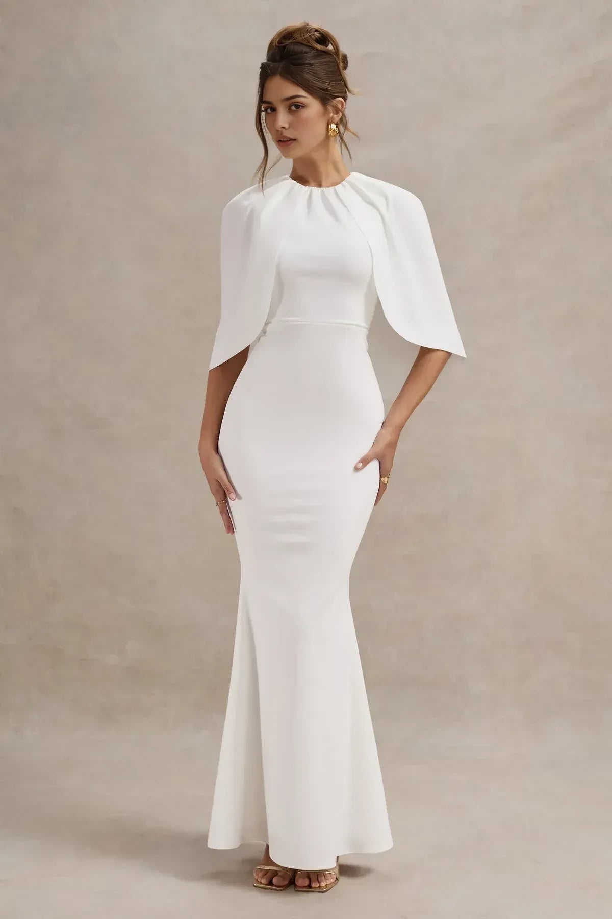 Stylish Mermaid Crew Neck Cape Sleeve Zipper Back Floor Length Evening Dress