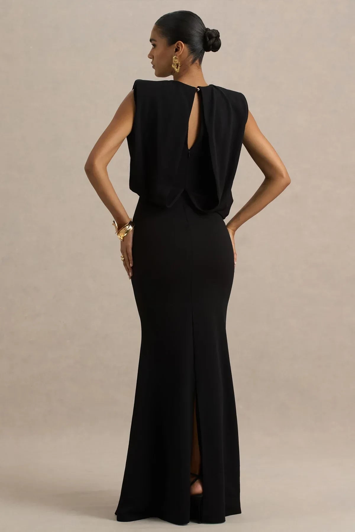 Stylish Mermaid Crew Neck Draped Sleeve Keyhole Back Floor Length Evening Dress